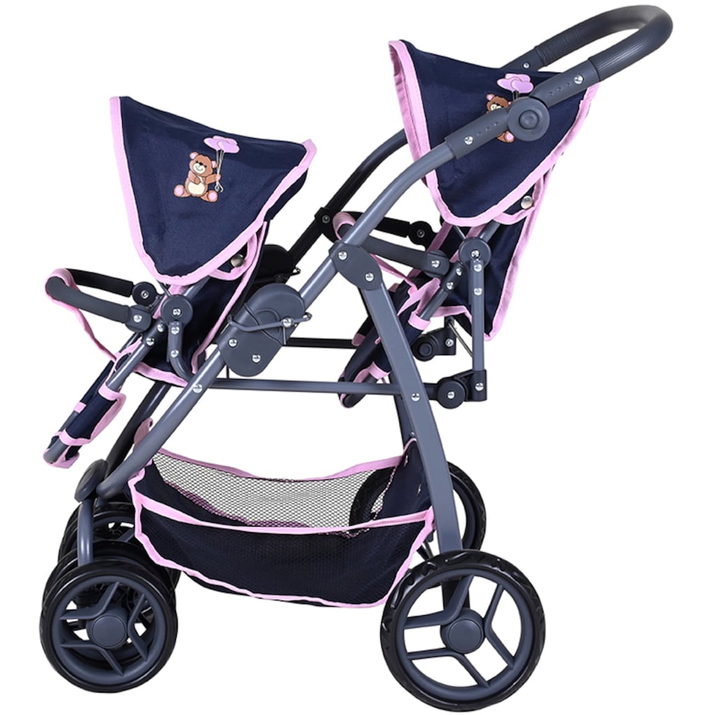 Knorrtoys® Puppen-Zwillingsbuggy »Milo - Navy Pink Bear«