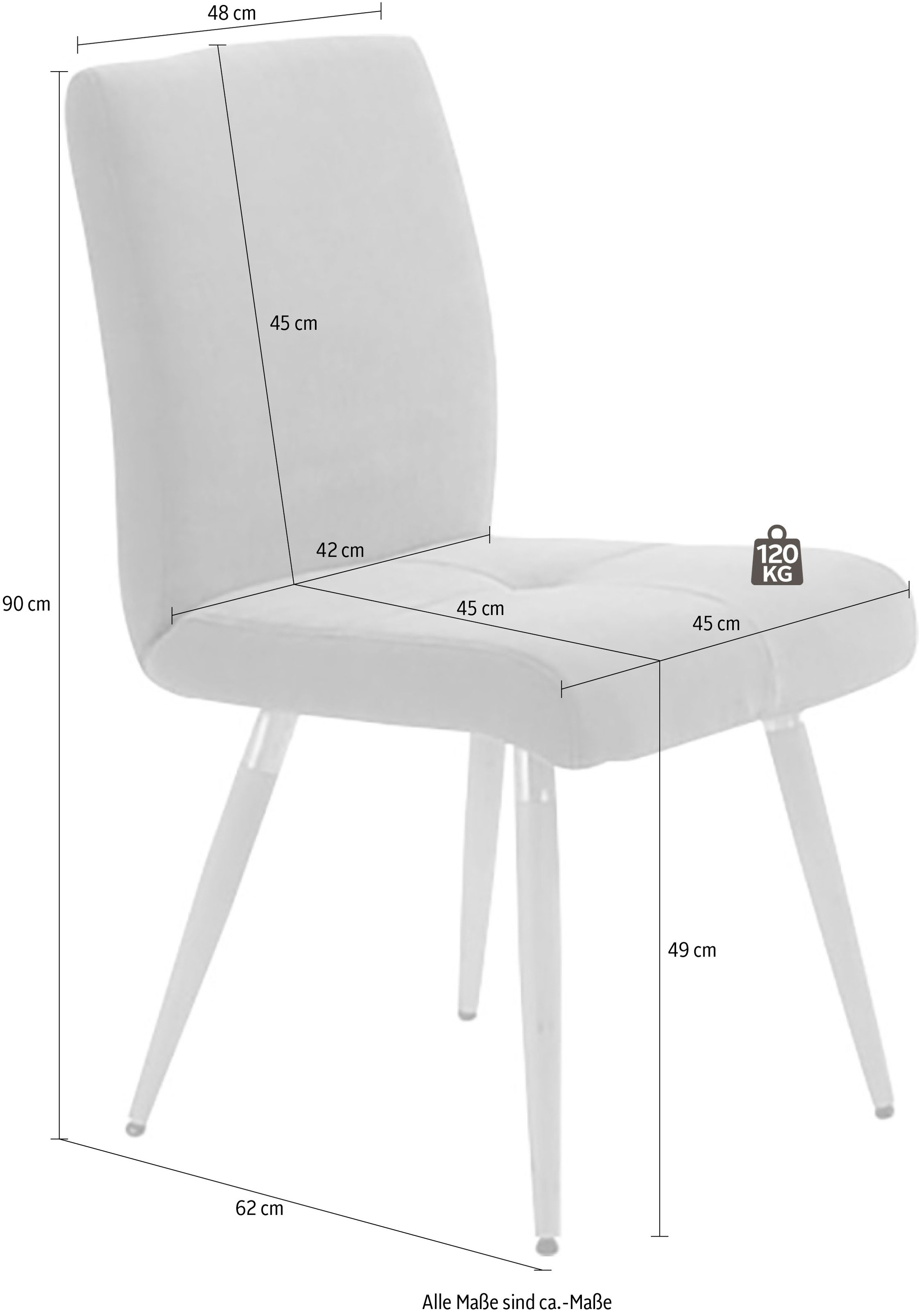 K+W Komfort & Wohnen 4-Fußstuhl »6411«, Microfaser 520, mit Sitzsteppung, Edelstahlgriff am Rücken, Massivholzbeine