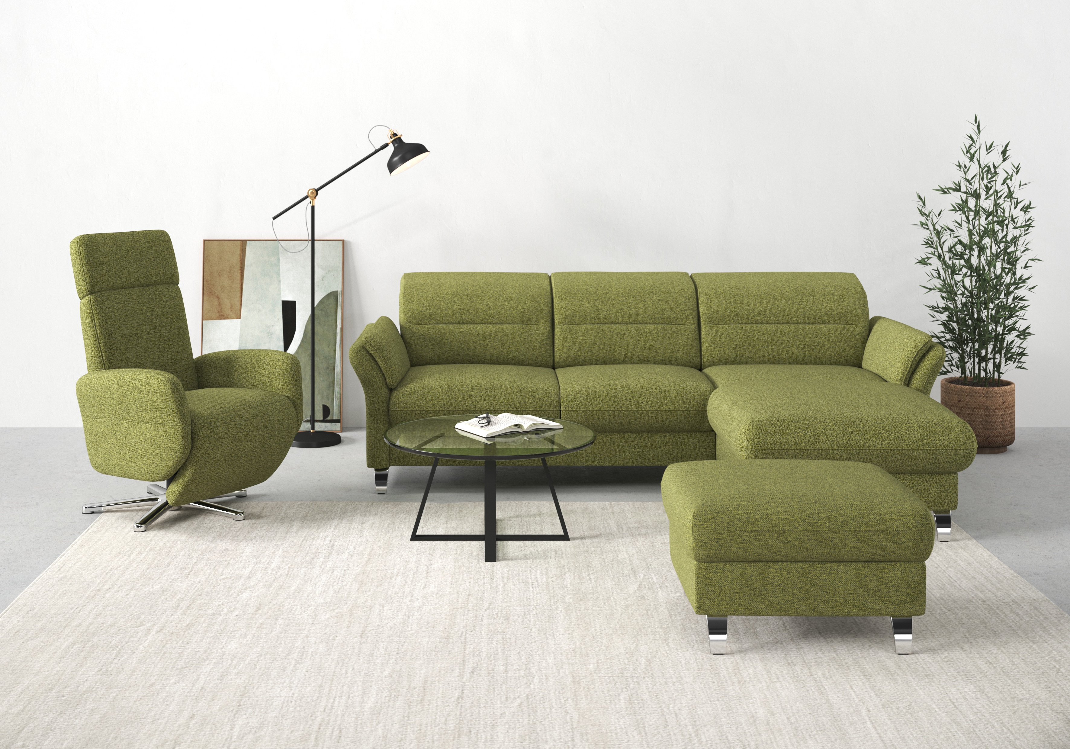 sit&more Ecksofa "Grenoble L-Form mit Federkern" wahlweise mit Schlaffunktion, Bettkasten, Arm- und Kopfteilverstellung