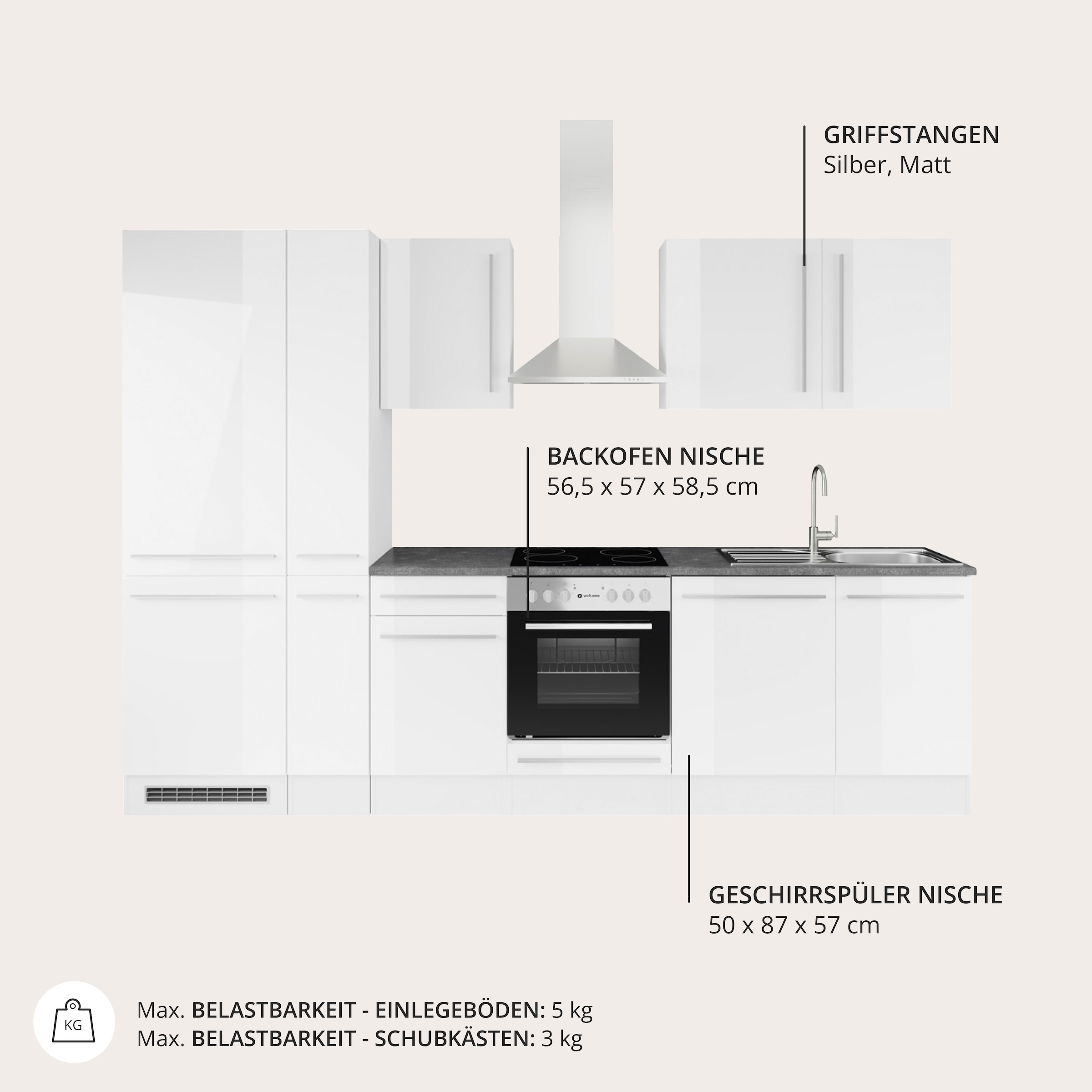 BASIC by Balculina Küchenzeile »Jazz« Breite 310 cm, wahlweise mit E-Geräten