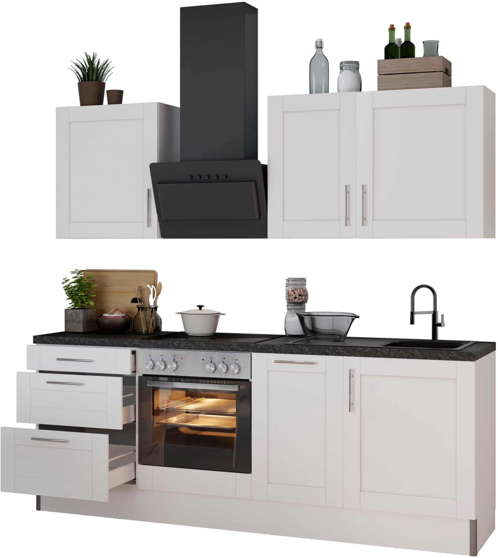 KOCHSTATION Küche "KS-Ahus", Breite 225 cm,wahlweise mit E-Geräten,MDF Fron günstig online kaufen