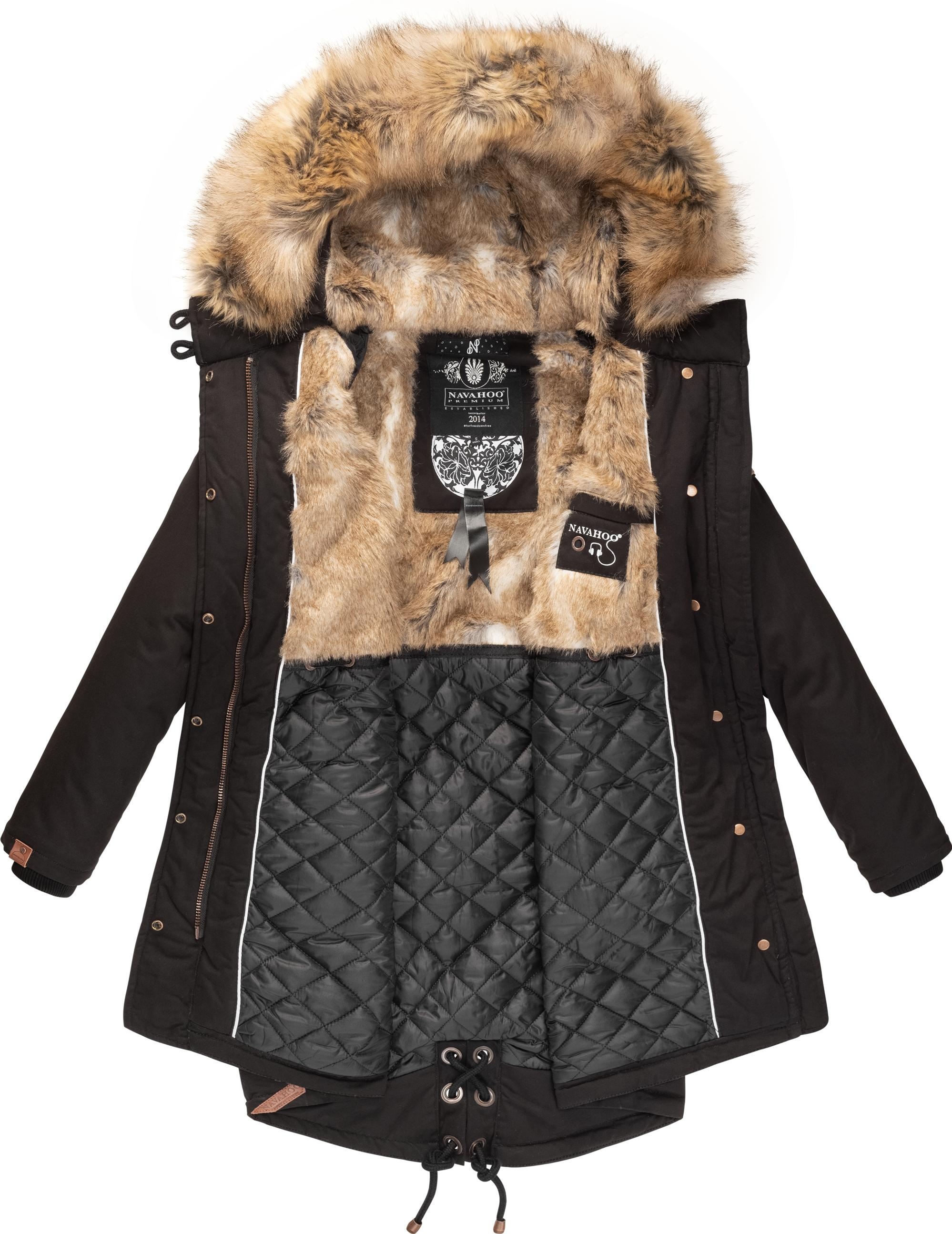 Navahoo Wintermantel »Rosinchen«, stylischer Damen Winter Baumwollparka mit Kunstfell
