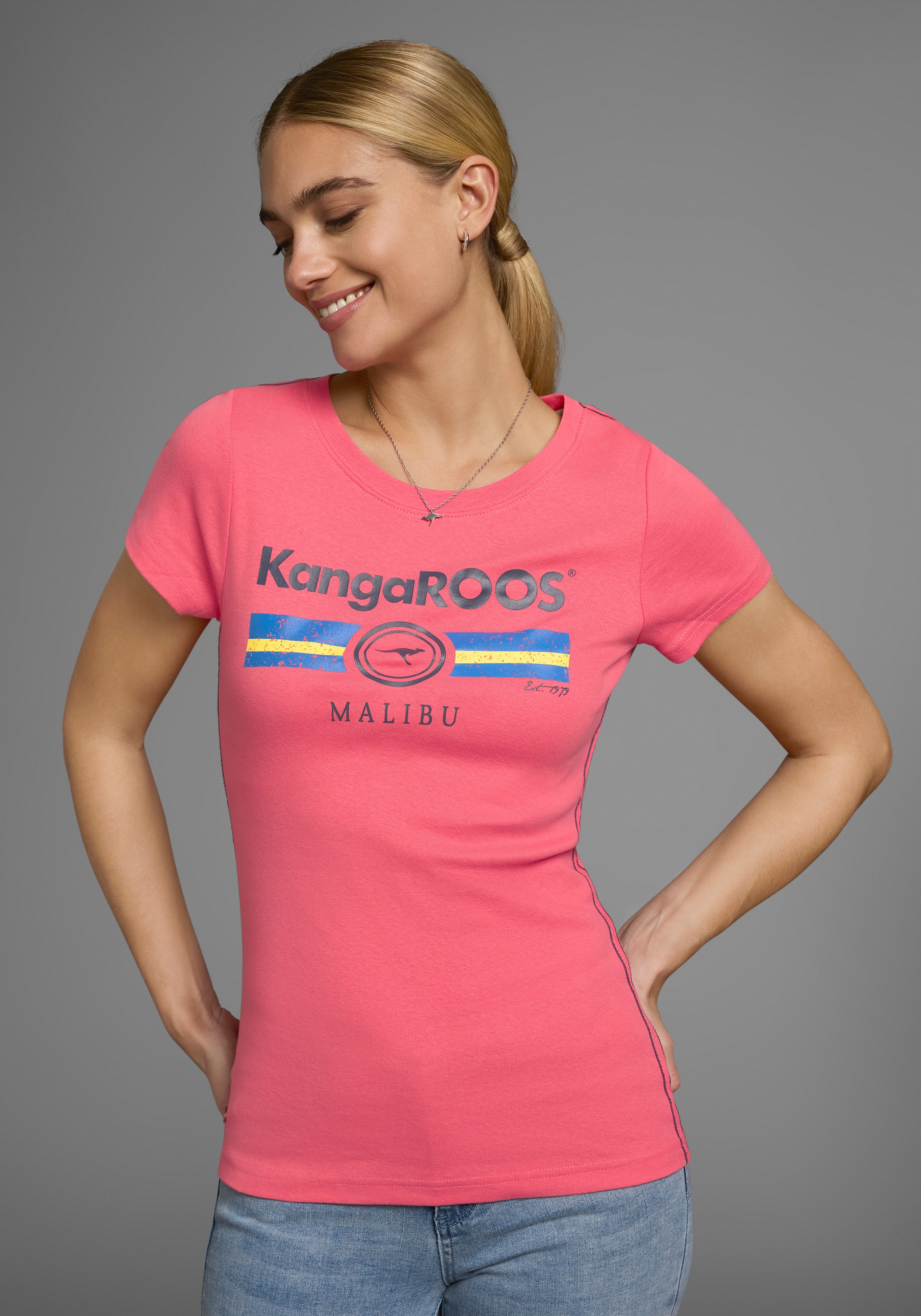 KangaROOS T-Shirt, Kurzarm, unifarben und bedruckt, Rundhalsausschnitt günstig online kaufen