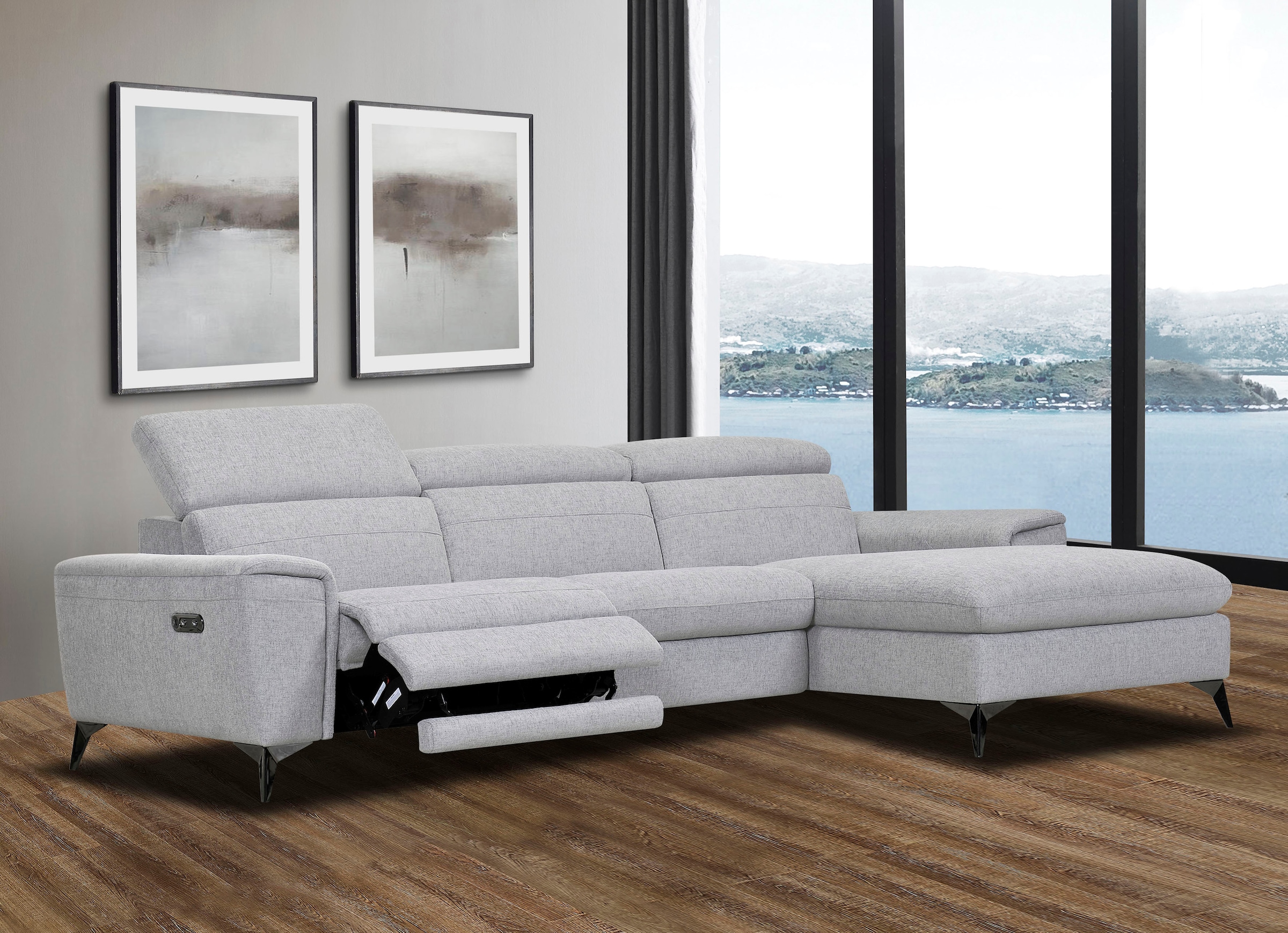 Places of Style Ecksofa »Theron, L-Form, 263 cm,«, elektrische Relaxfunktion, USB-Anschluss, manuelle Kopfteilverstellung