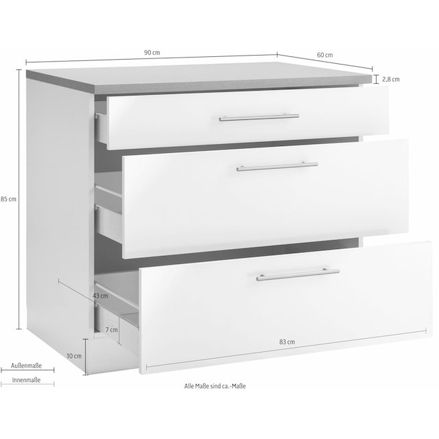 wiho Küchen Unterschrank »Cali«, 90 cm breit, mit 2 großen Auszügen | BAUR
