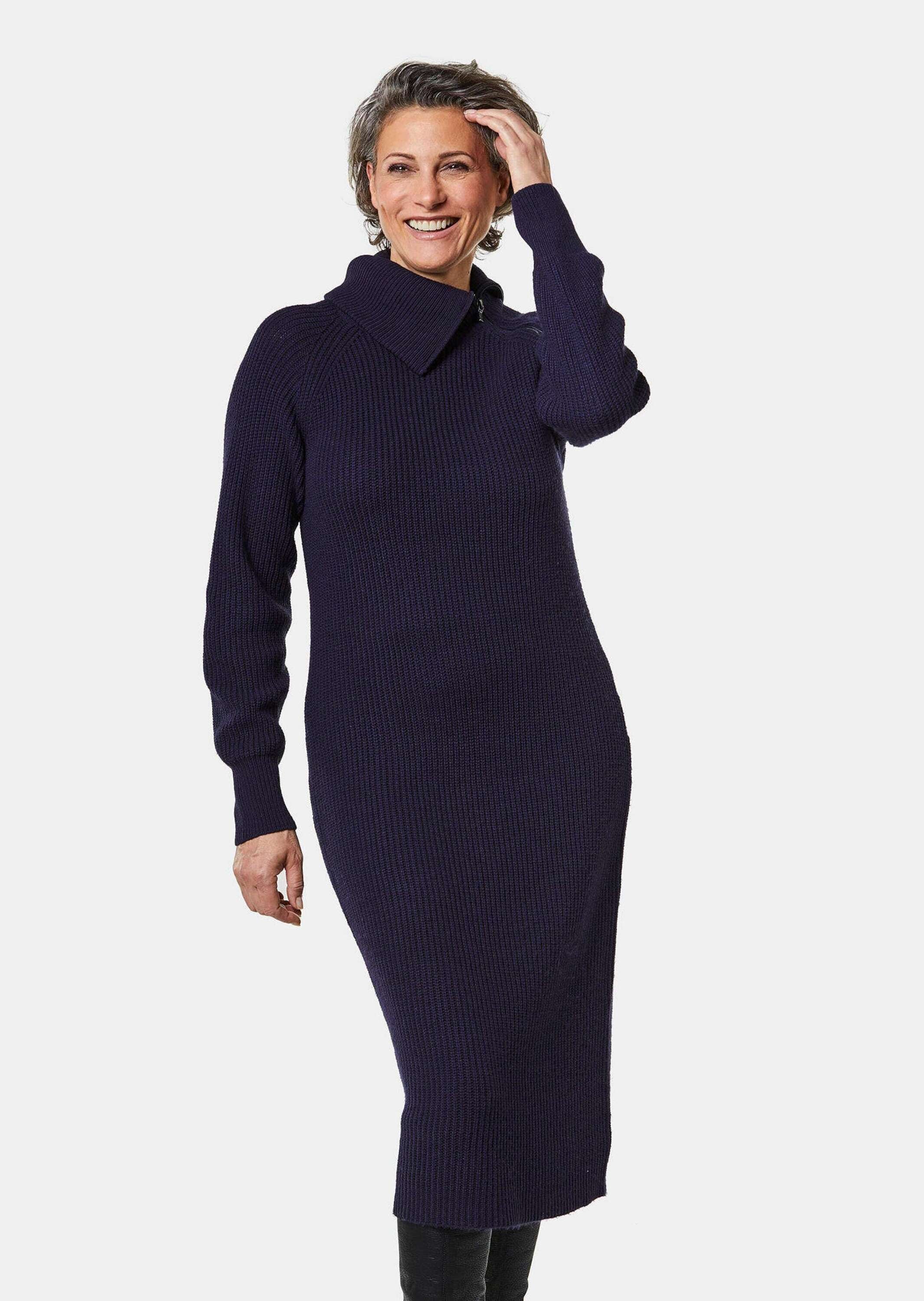 GOLDNER Strickkleid »Strickkleid Strickkleid mit raffiniertem asymmetrischem Kragen«