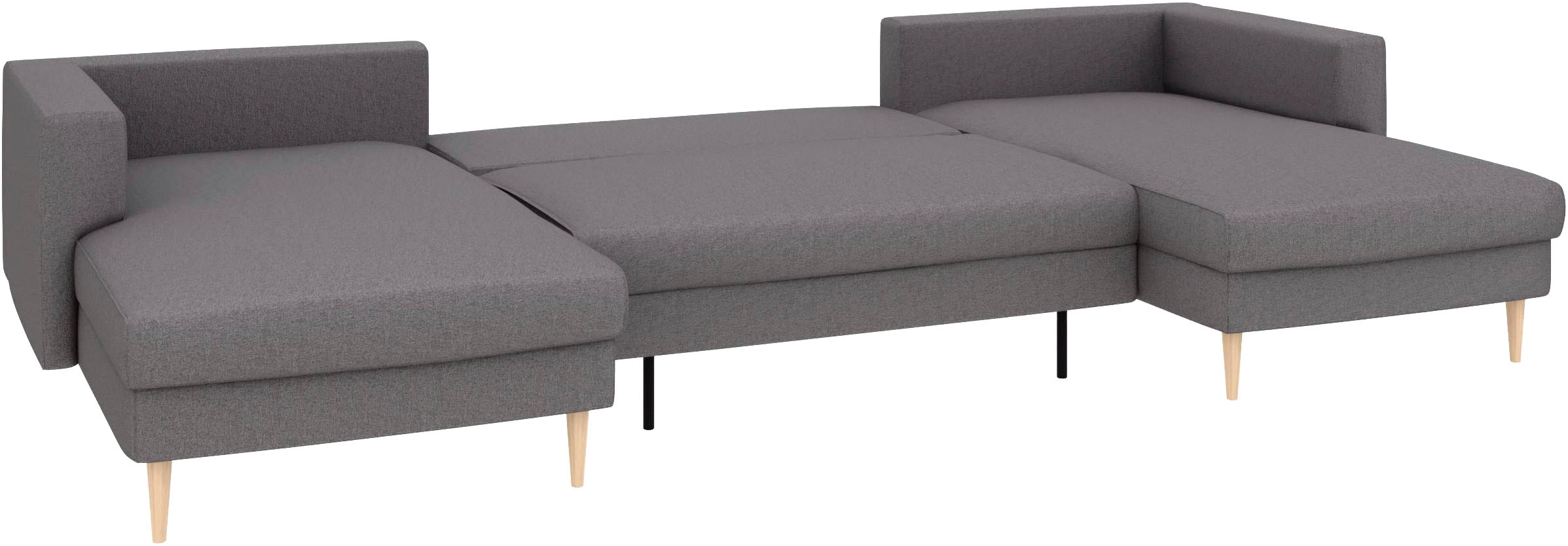 TRENDMANUFAKTUR Wohnlandschaft »Amazing, wahlw. mit Schlaffunktion & Bettkasten, Fuß Buche lackiert« Sofa in U-Form, in Cord oder Struktur, Breite 305 cm