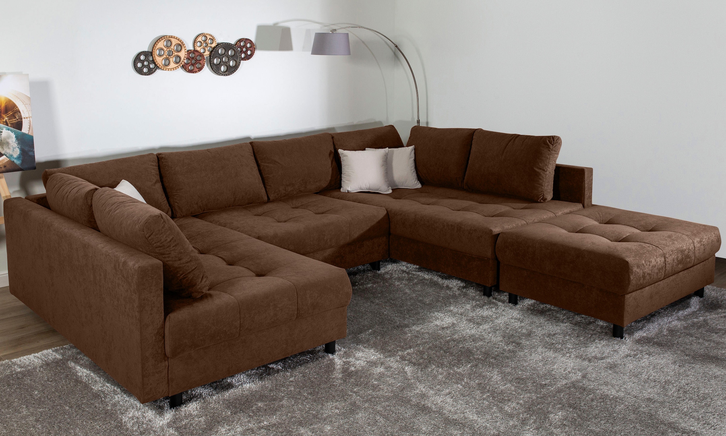 COLLECTION AB Wohnlandschaft "Toni U-Form, B: 298 cm, XXL-Liegefläche 282x178 cm mit Hocker" Set: Sofa & Hocker, 3 Zierkissen, Federkern