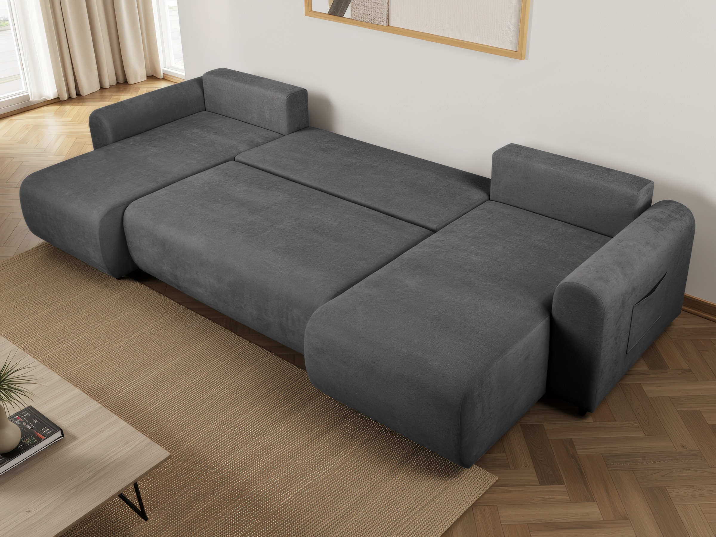 OTTO home Wohnlandschaft »JONAA Feinstruktur, U-Form, 311 cm. -OTTO. Verlässliche Qualität« Tonnentaschen-Federkern, Bettkasten, Schlafsofa (133/270)