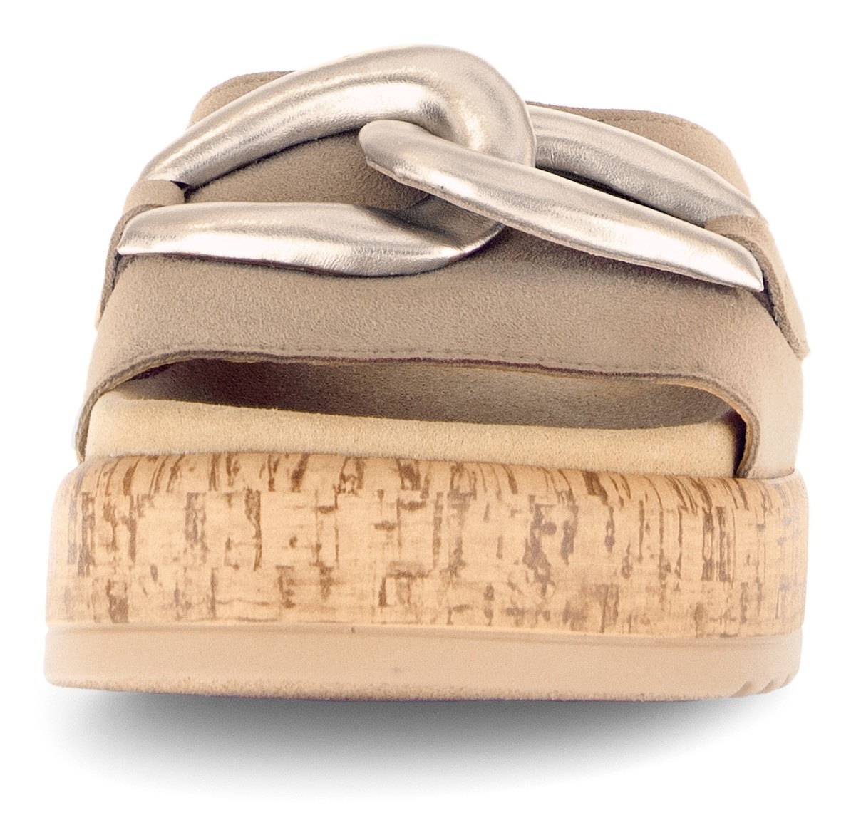 Pantolette GABOR, Damen, Gr. 36, gold (beige, goldfarben), Kalbsleder, Ziegenveloursleder, Schuhe Pantolette, Plateau, Sommerschuh, Schlupfschuh mit bezogener Zierkette 3