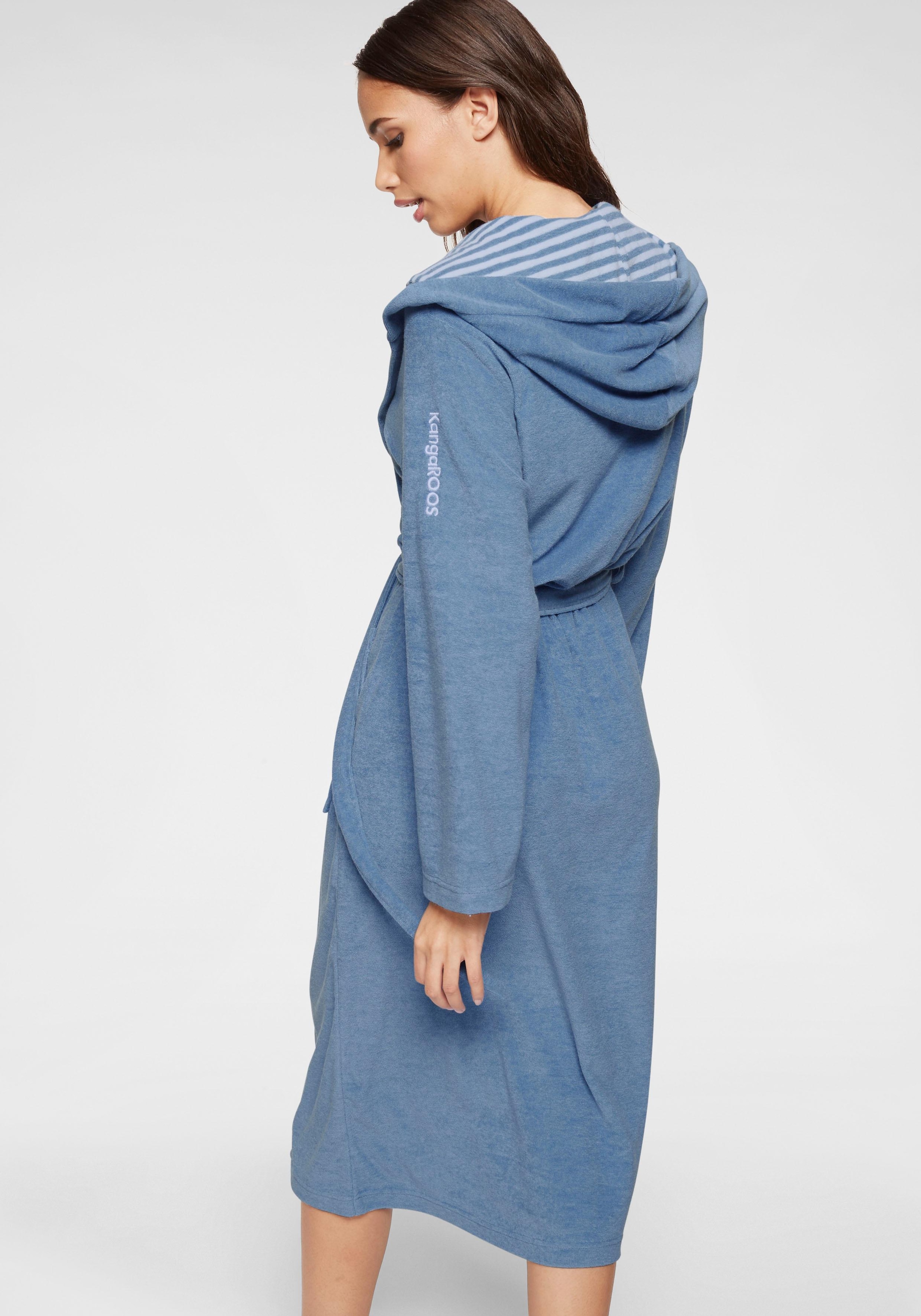 KangaROOS Damenbademantel »Dalia«, (1 St.), Uni-Farben und innen mit Streifen, Bademantel mit Taschen, XS-3XL