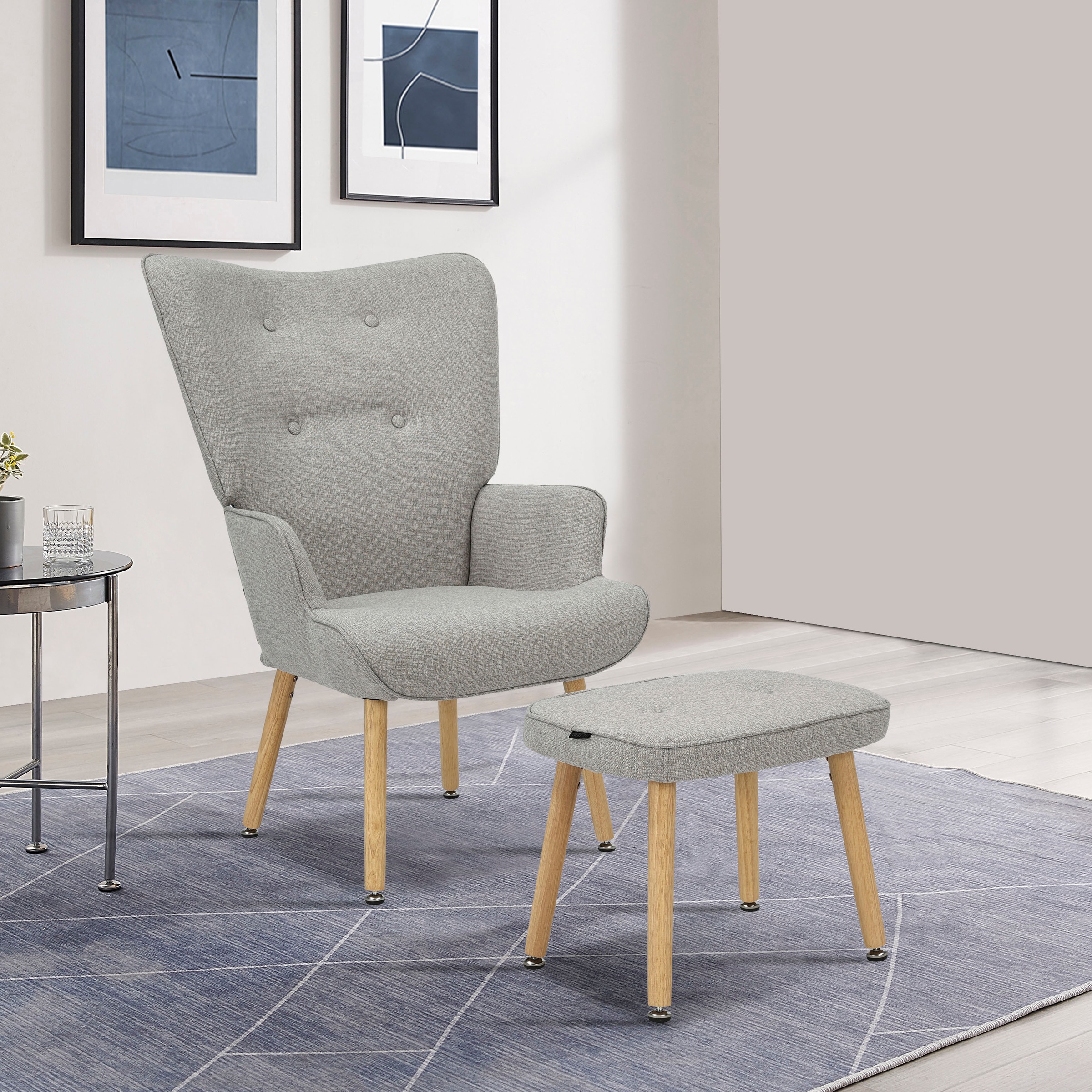 OTTO home Ohrensessel "PERHAM, Sessel mit Hocker im Set, Knopfheftung, Mass günstig online kaufen