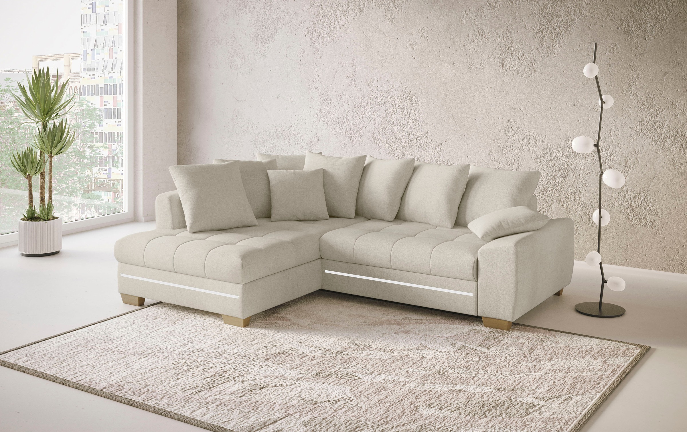Mr. Couch Ecksofa »Nikita II, L-Form«, mit Kaltschaum, RGB-LED Beleuchtung, wahlweise mit Bett, Bettkasten
