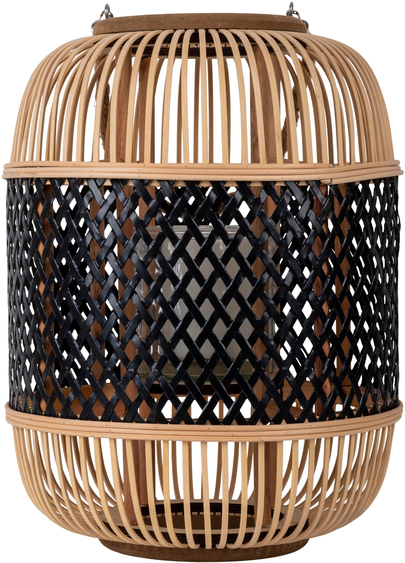 näve LED Dekolicht »Korbinian«, 1 flammig, Rattankorb natur/schwarz mit Griff inkl. Solarkerze mit Flammeneffekt