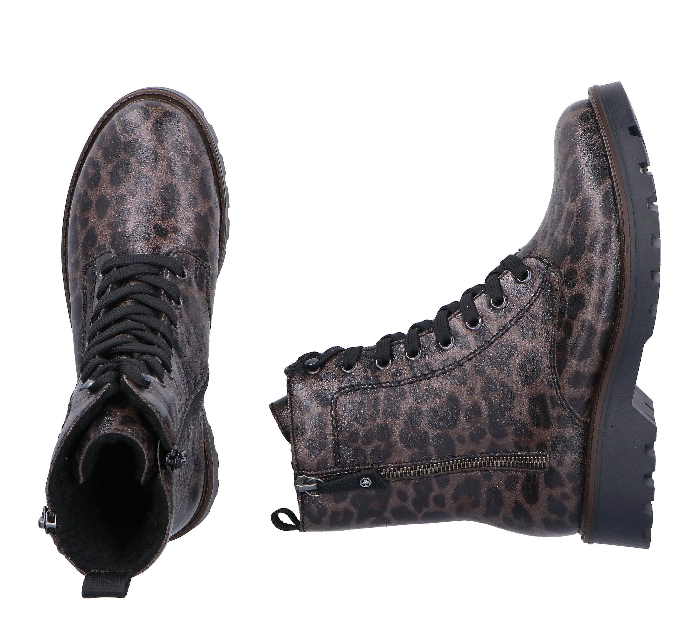 Rieker Winterstiefelette  Winterboots, Schnürstiefelette, Blockabsatz, in aktueller Leo-Optik