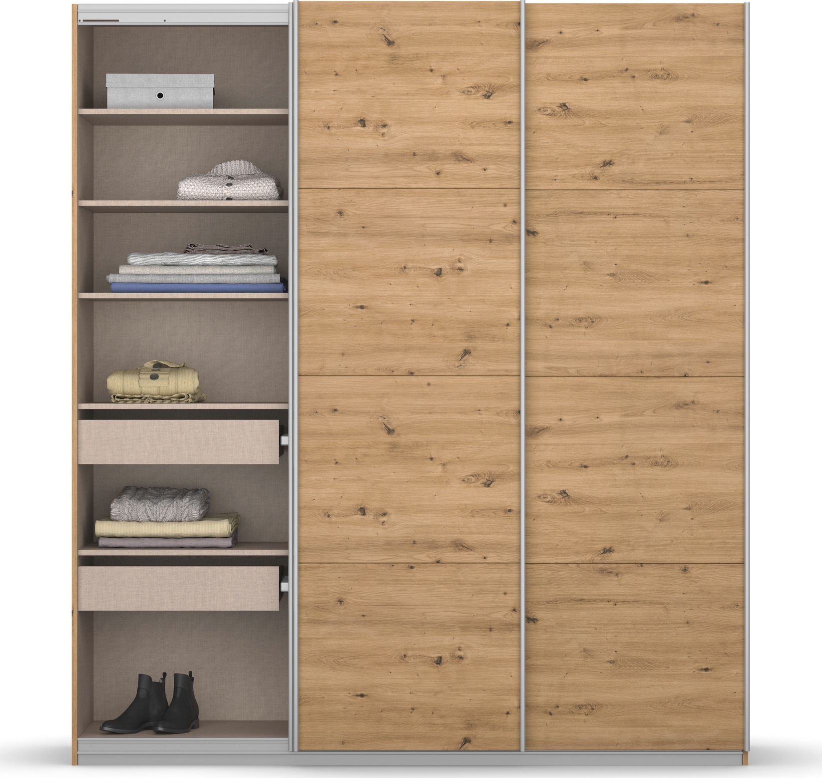 rauch Schwebetürenschrank »Kleiderschrank Schrank Garderobe KOLUNA mit Dekor-Front«, inkl. 2 Innenschubladen sowie extra Einlegeböden MADE IN GERMANY