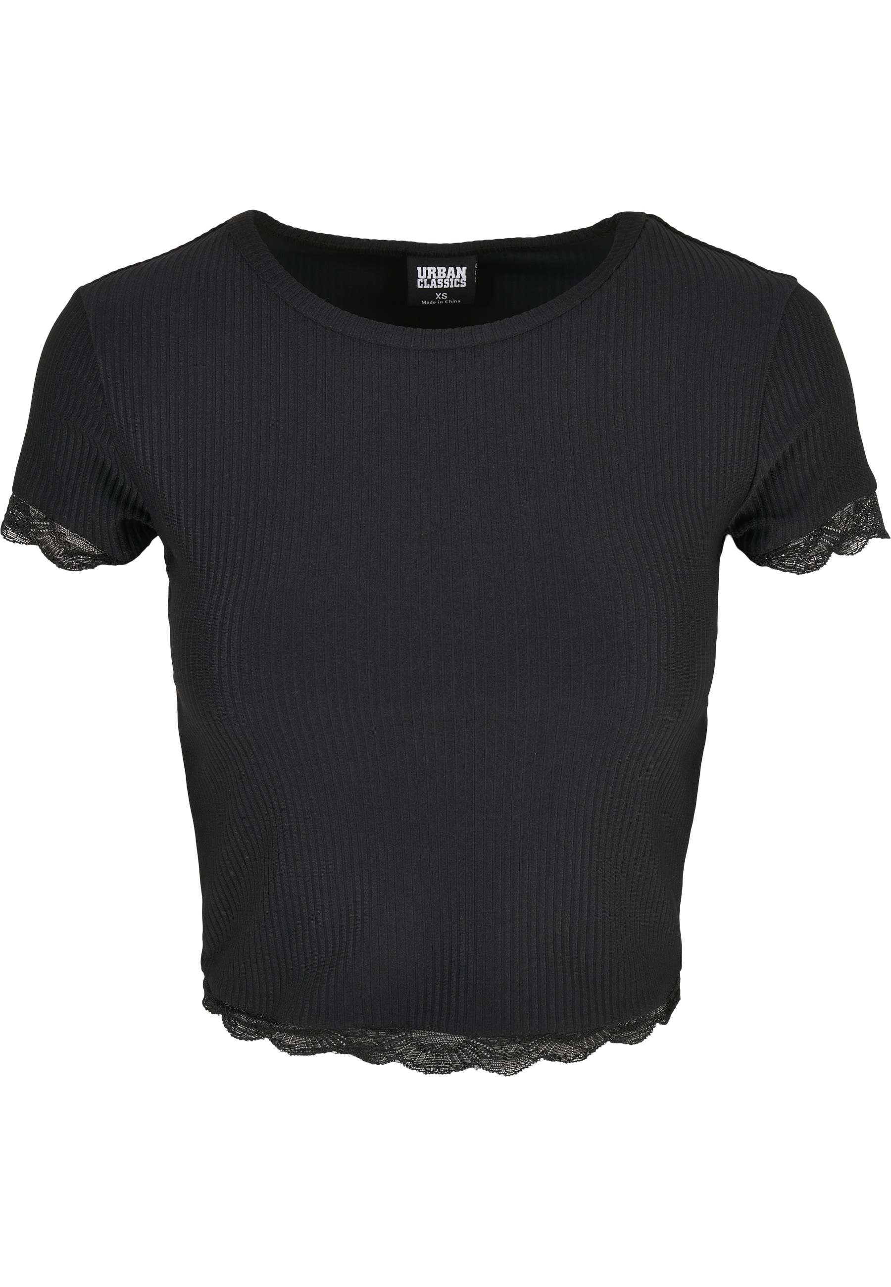 URBAN CLASSICS T-Shirt "Urban Classics Damen Ladies Cropped Lace Hem Tee" 1 günstig online kaufen