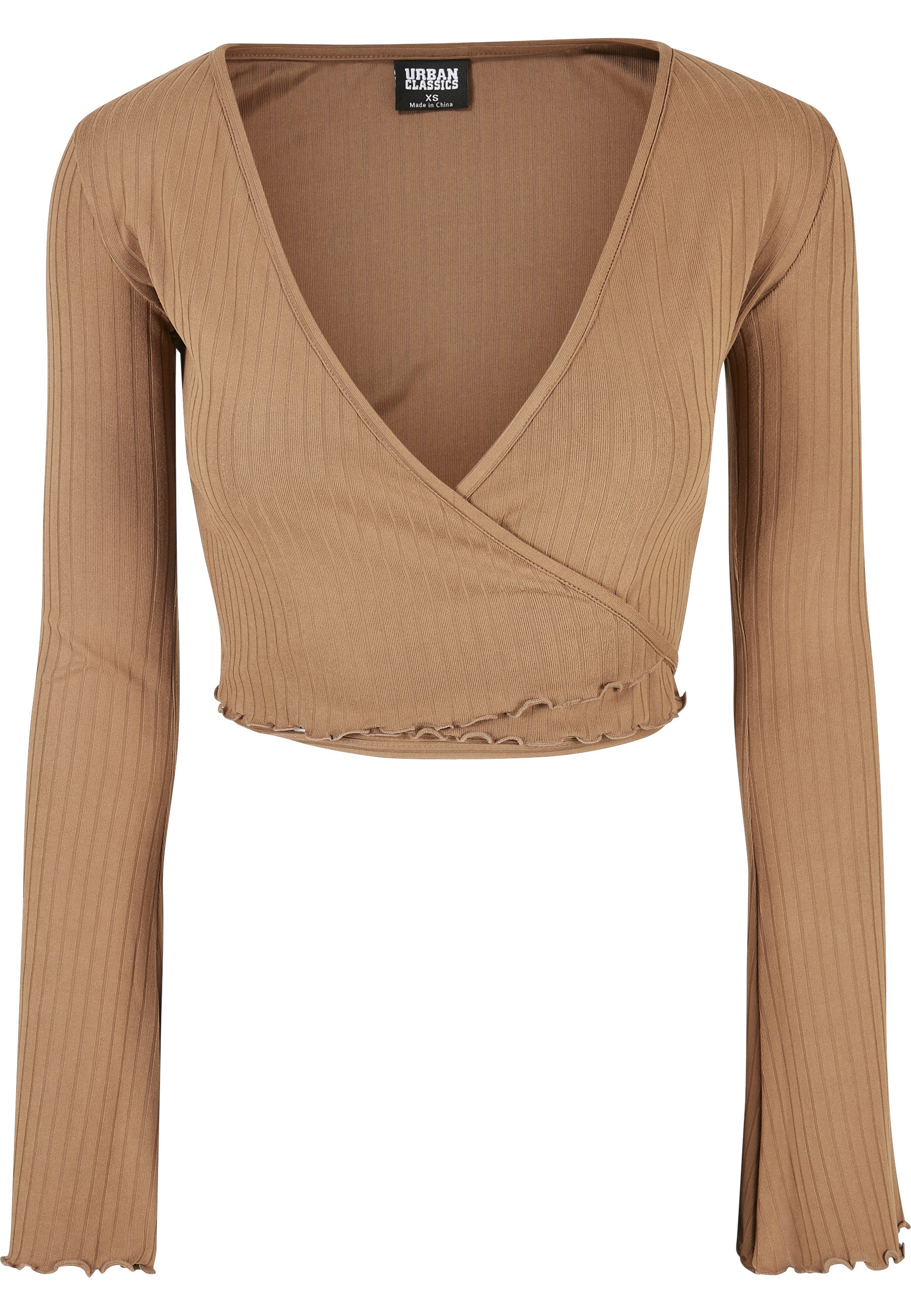 URBAN CLASSICS Mädchen Longsleeve "Urban Classics Damen Ladies Cropped Rib Wrapped Longsleeve"schwarztaupe, Gr. 4XL, unifarben, 95% Polyester, 5%