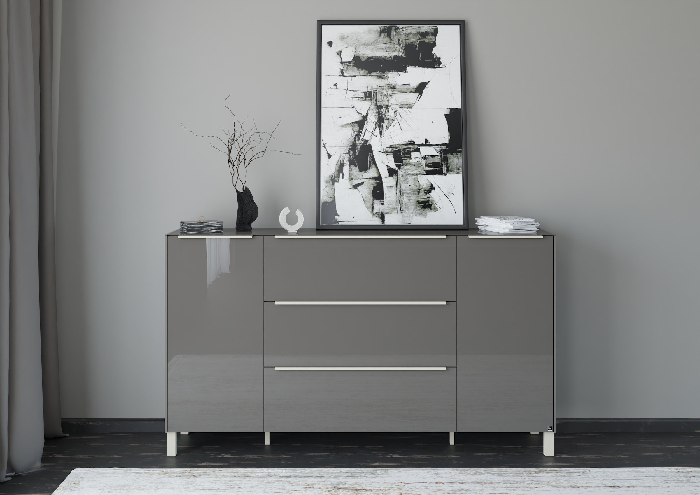 Sideboard, B:182cm H:106cm T:42cmanthrazit matt lack, glas anthrazit glanz, SET ONE BY MUSTERRING, Glas, Holzwerkstoff, Wohnzimmer, Sideboards,