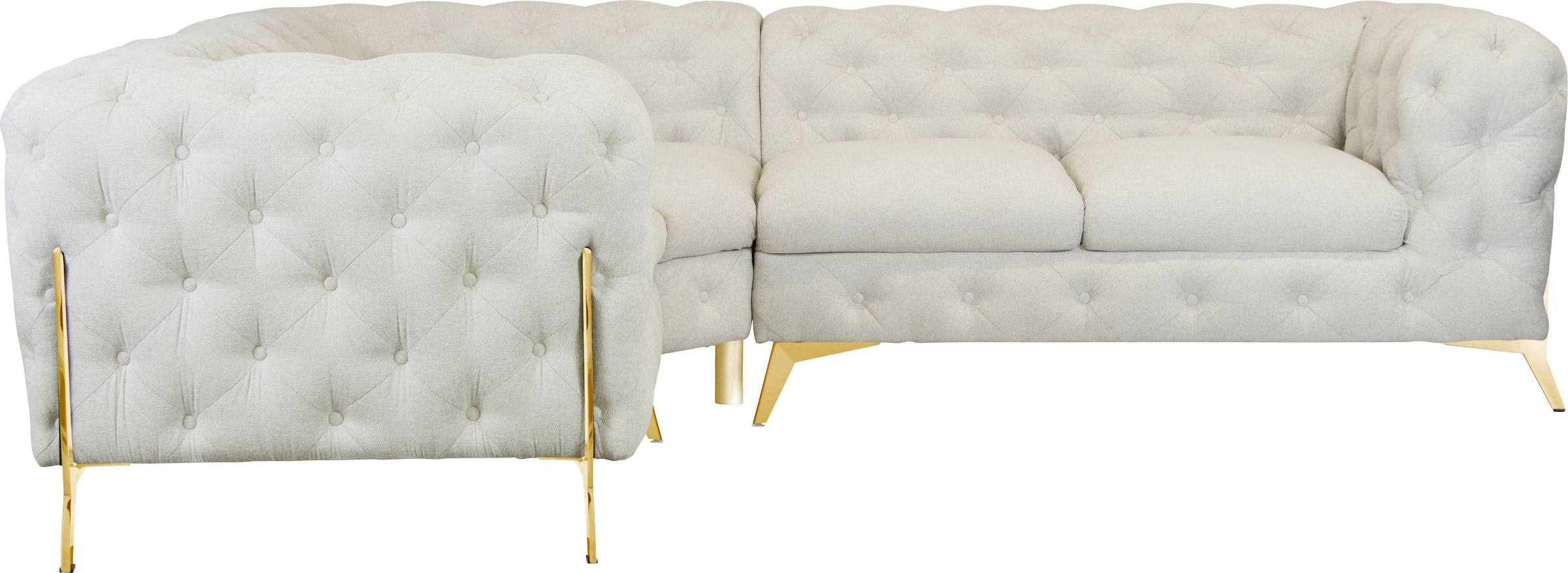 Leonique Chesterfield-Sofa »Amaury L-Form«, moderne Chersterfield-Optik, Breite 262 cm, Fußfarbe wählbar
