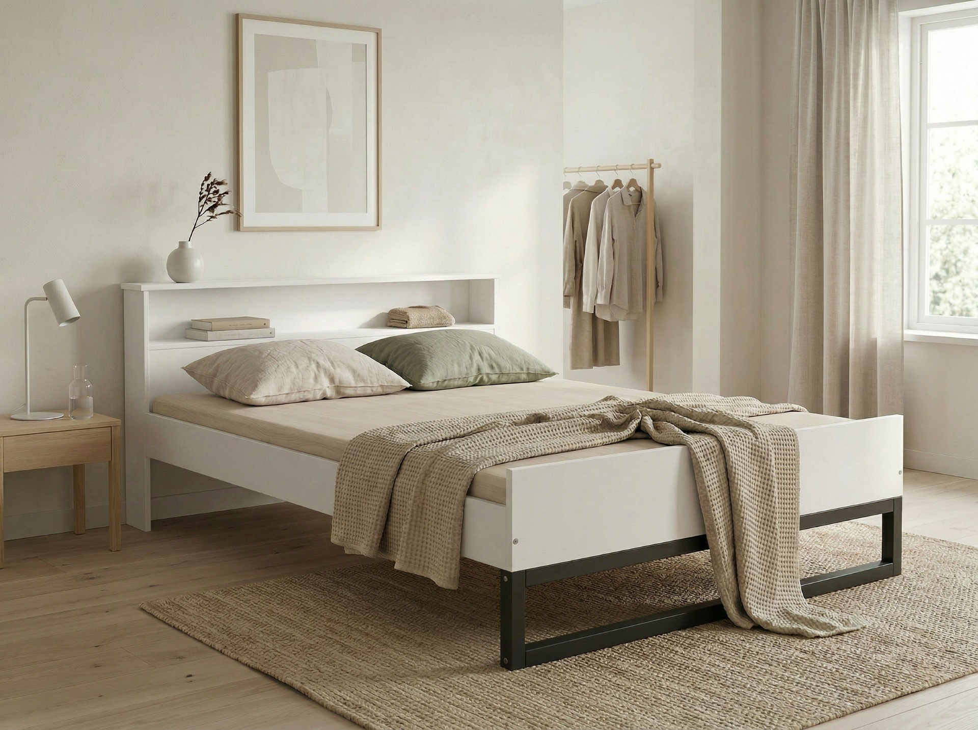 OTTO home Massivholzbett »Pannor, Industrial Design mit Regal, Lattenrost inklusive« Breite Liegefläche 140 oder 180cm,  Kufengestell, bis 200 kg belastbar, FSC-zertifiziert, Made in EU