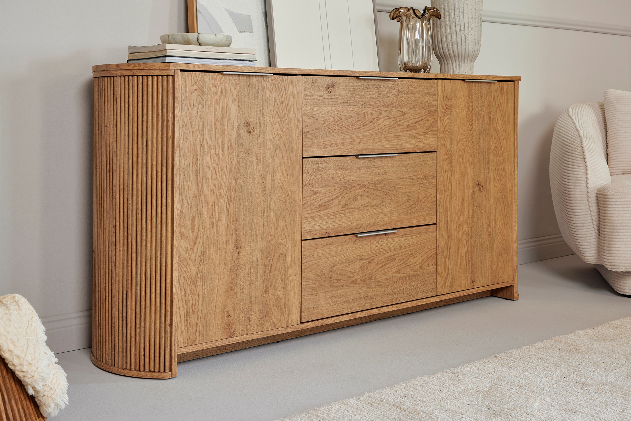 Jahnke Sideboard »MOON SB 160«, (1 St.), Sideboard, 2 Türen & 3 Schubladen, abgerundet, Breite ca. 160 cm
