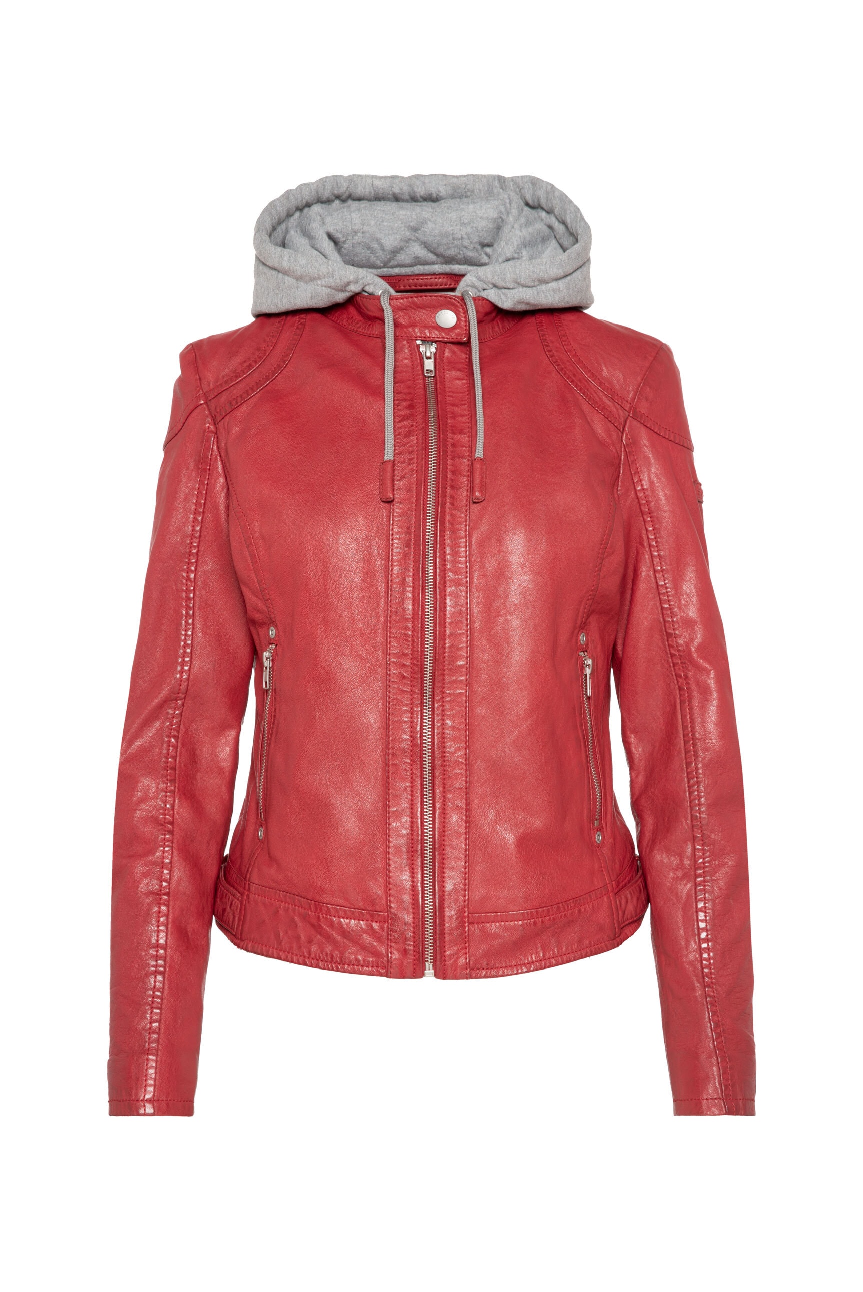 SOCCX Lederjacke, mit Kapuze, mit Druckknopfriegel an den Seiten