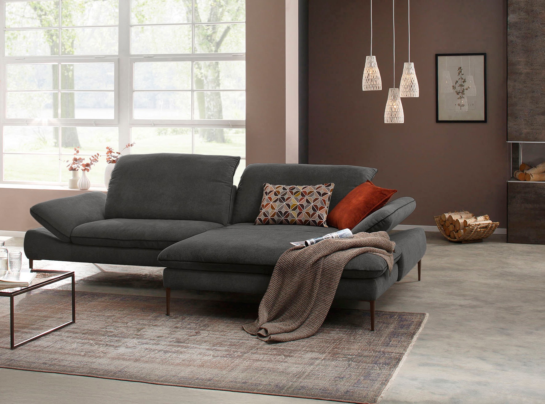 W.SCHILLIG Ecksofa "enjoy&MORE, Designsofa, elegant und bequem, L-Form" Sitztiefenverstellung, Füße bronze pulverbeschichtet, Breite 294 cm