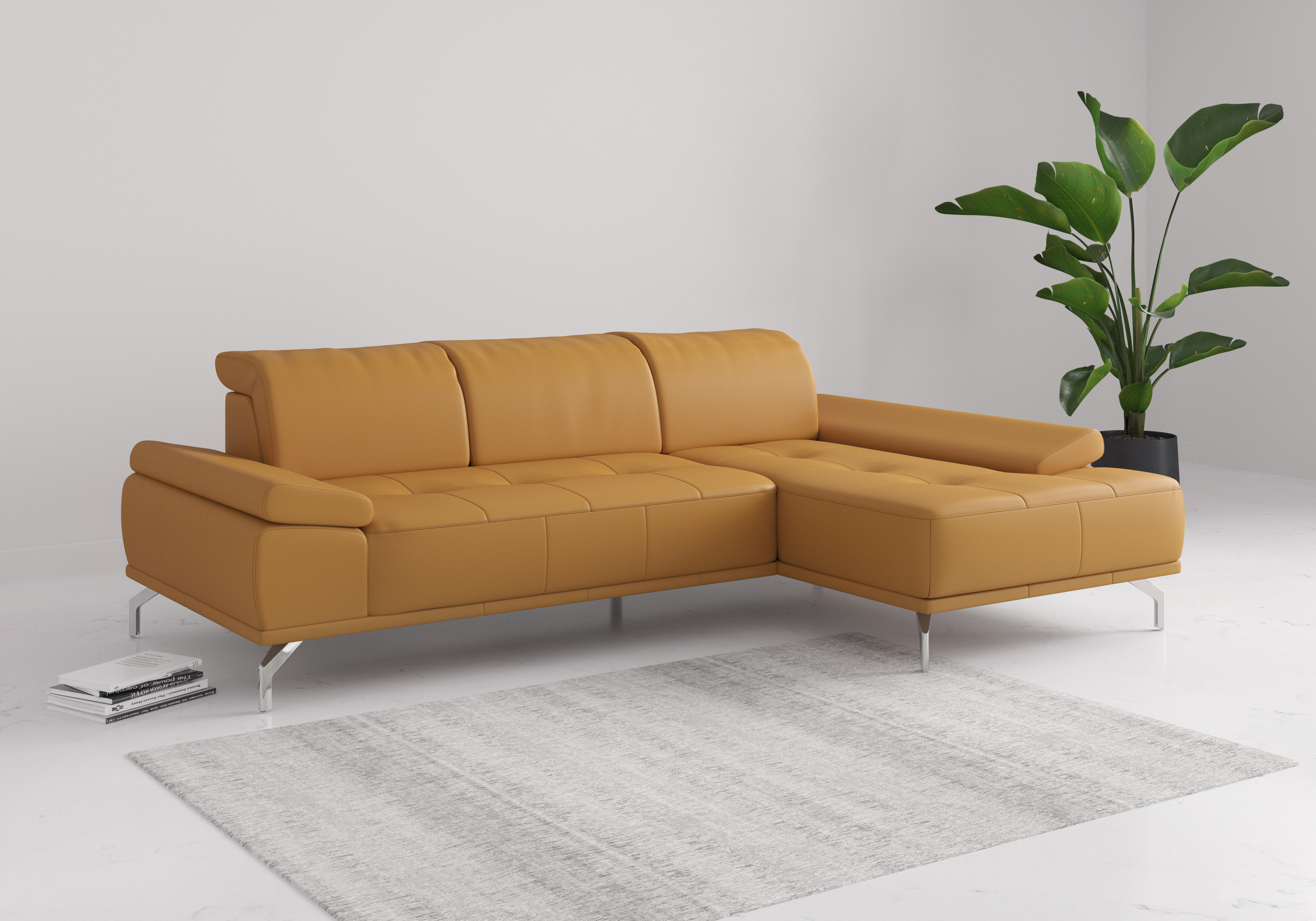 OTTO home Ecksofa "Caluna, L-Form, B:280cm, Federkern, in Stoff und Leder" Inkl.Sitztiefenverstellung, wahlweise mit Kopf- und Armteilverstellung