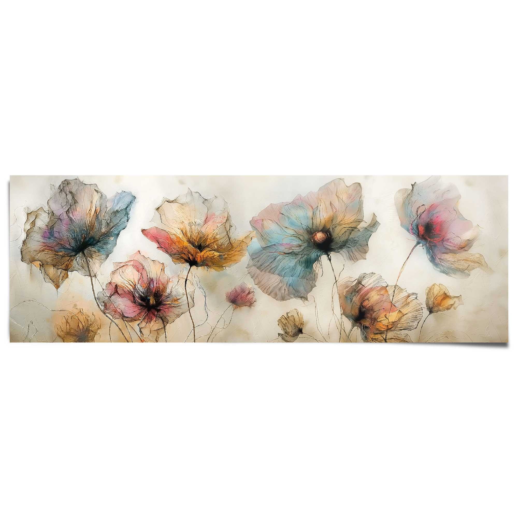 Reinders Poster "Aquarell Blumen", Wohnzimmer - Beige - 170 gr. Papier - Bl günstig online kaufen