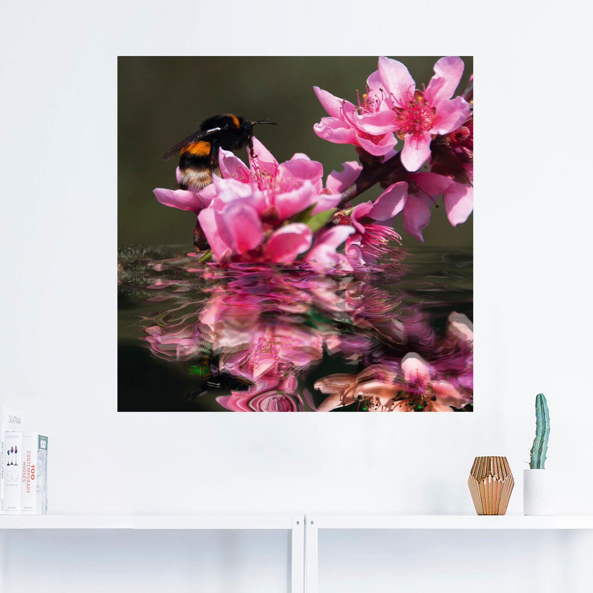 Artland Wandbild »Pfirsichblüte mit Hummel«, Blumen, (1 St.), als Alubild, Leinwandbild, Wandaufkleber oder Poster in versch. Größen