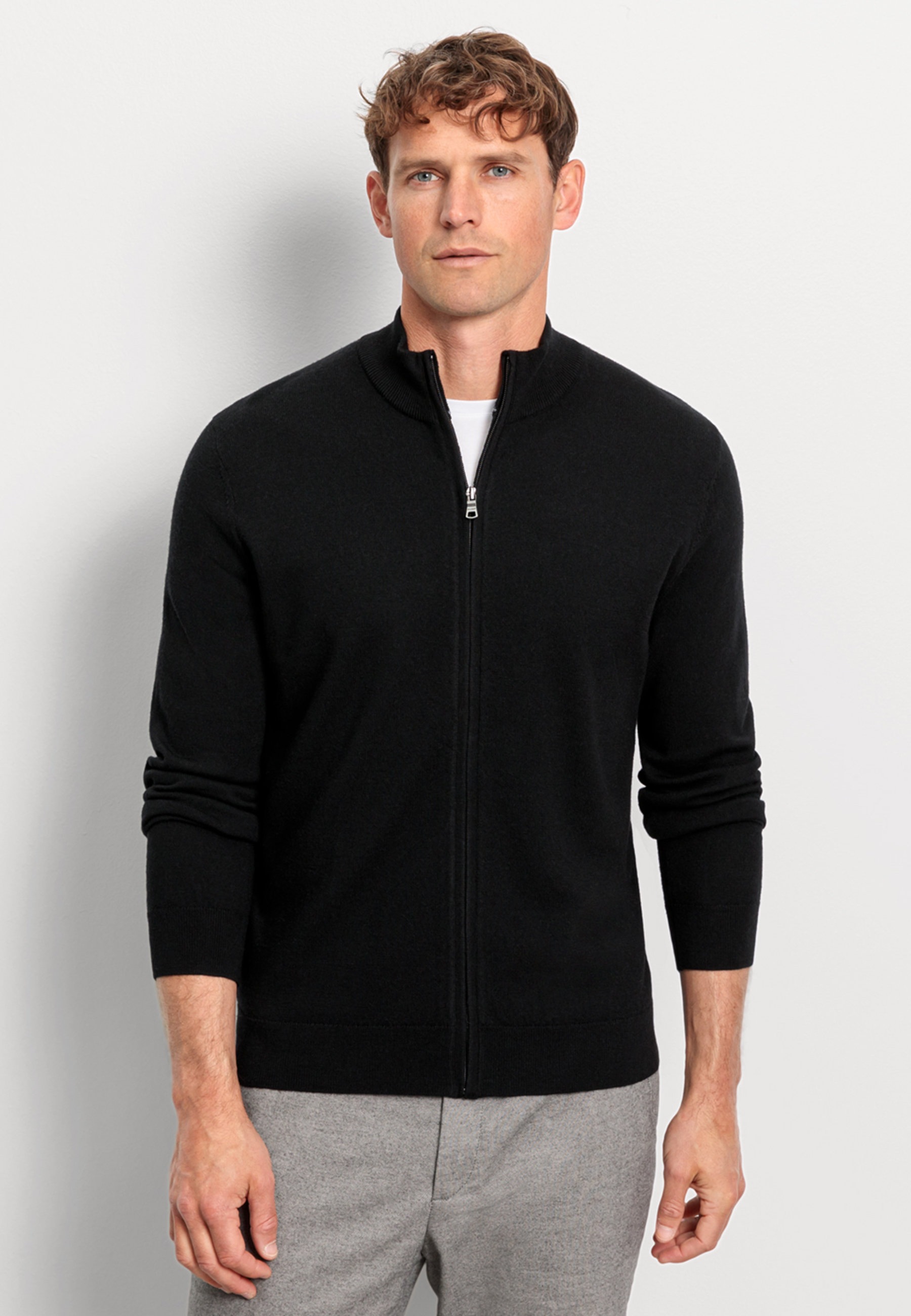 Sweatjacke OLYMP "OLYMP Casual Strick", Herren, Gr. XL, schwarz, 100% Schurwolle, Sweatjacken Sweatjacke