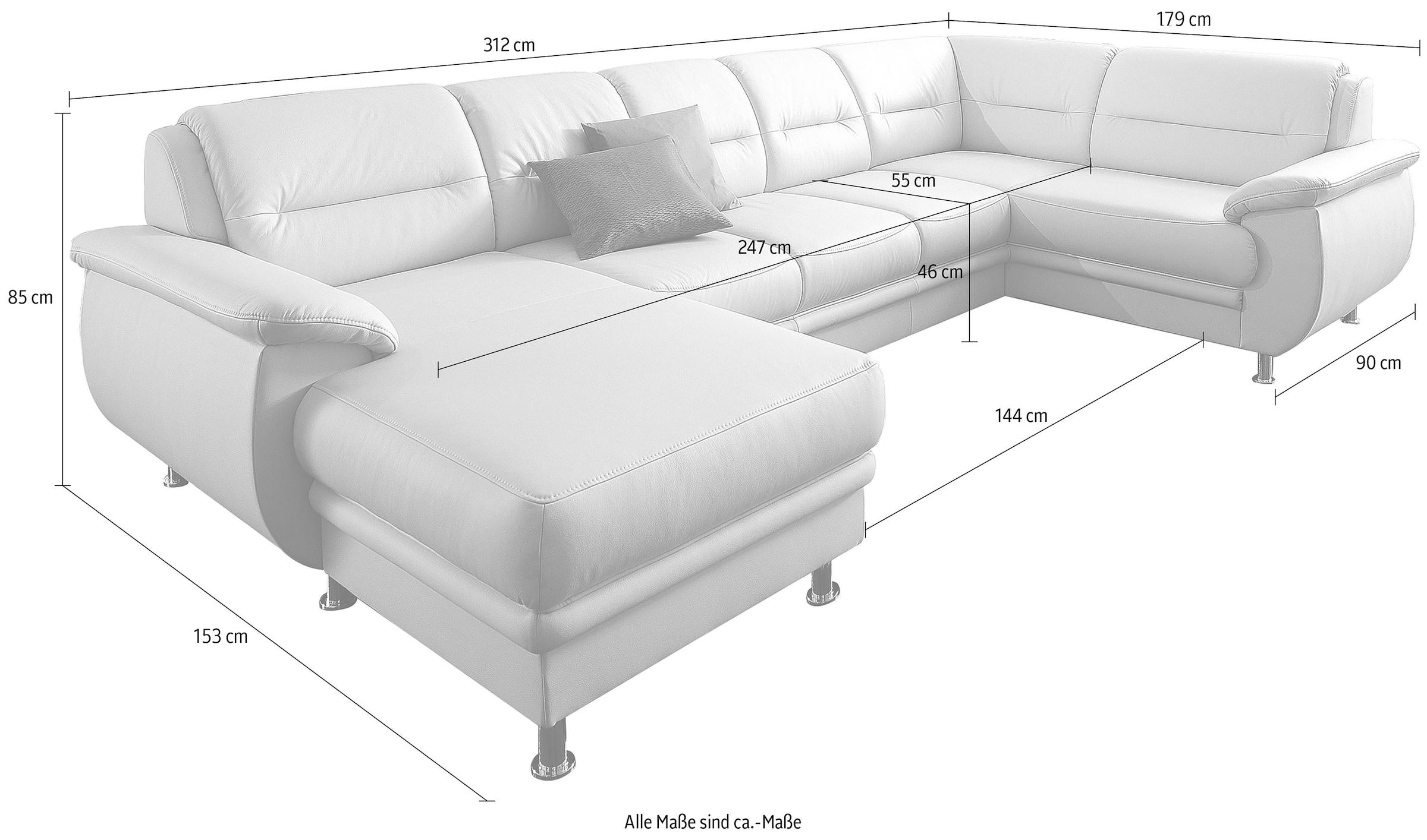 sit&more Wohnlandschaft »Mailand U-Form, B: 312 cm« optional Bettfunktion