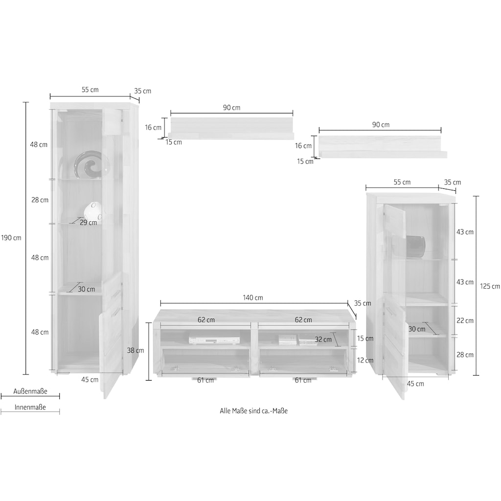 Woltra Wohnwand »Falco«, (Set, 4 St., 5)