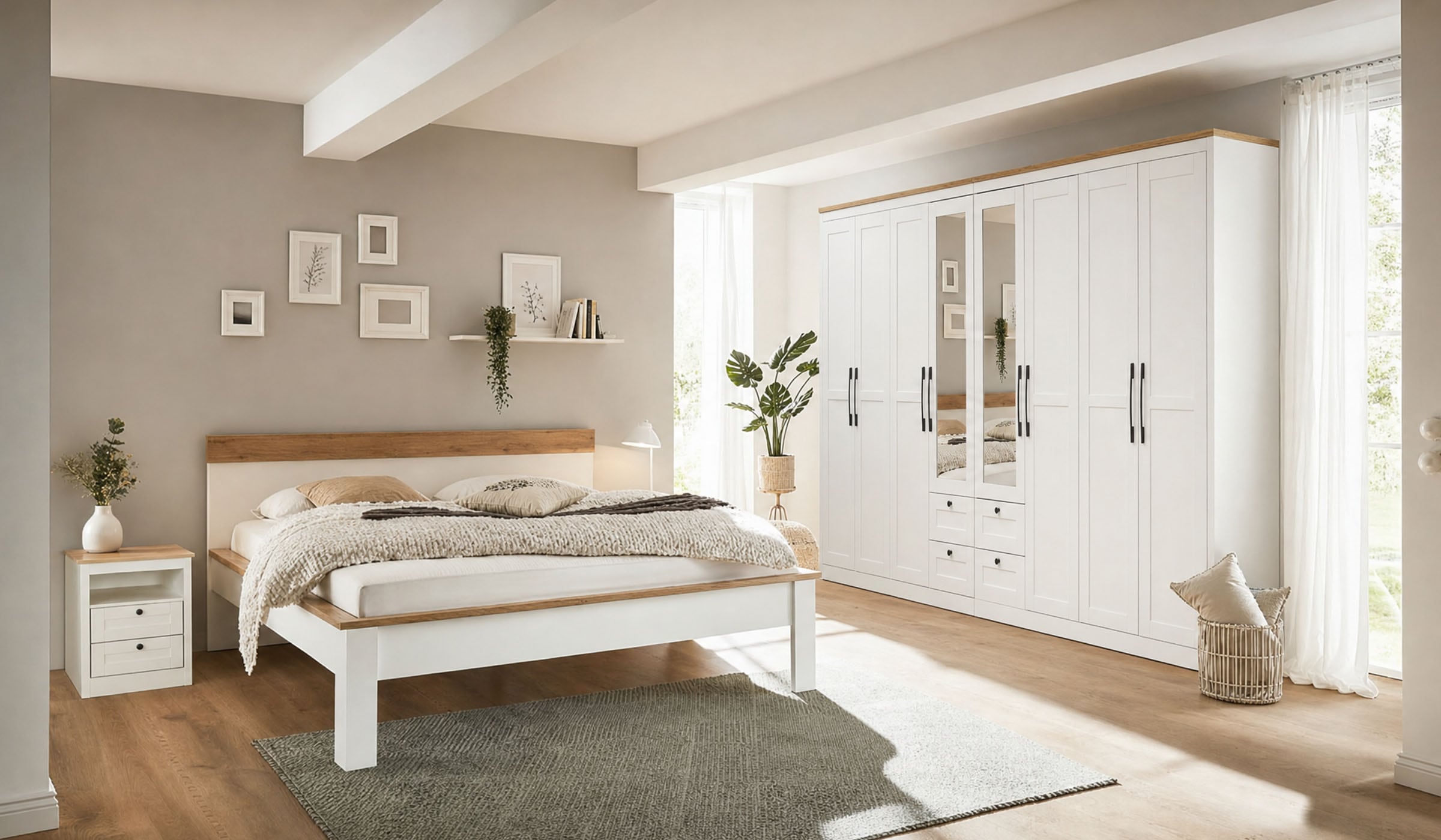 OTTO home Kleiderschrank »Büsum Schlafzimmer Schrank mit 8 Türen und Spiegel« Schlafzimmerschrank Landhaus Design Garderobe Schrank Bestseller