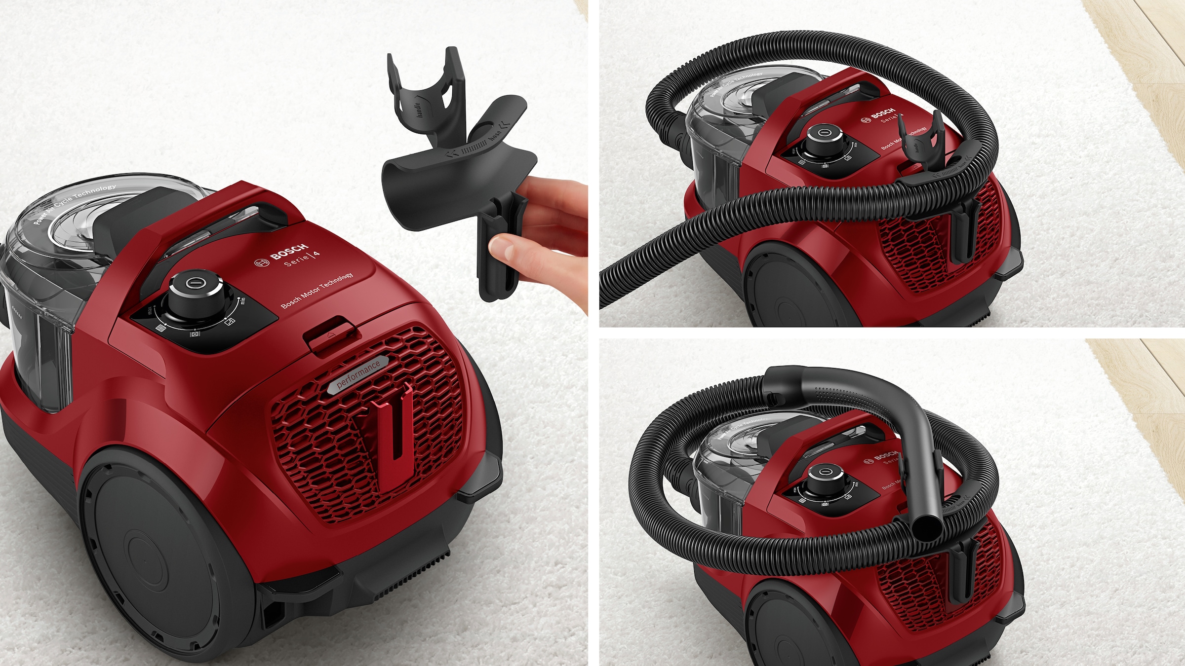 BOSCH Bodenstaubsauger »Serie 4 BGS21CAR, Hygiene-Filter, XXL-Polsterdüse, XXL-Fugendüse«, 750 W, beutellos, 10 J. Motorgarantie, ideal zur Fahrzeug-Innenreinigung, kompakt, rot