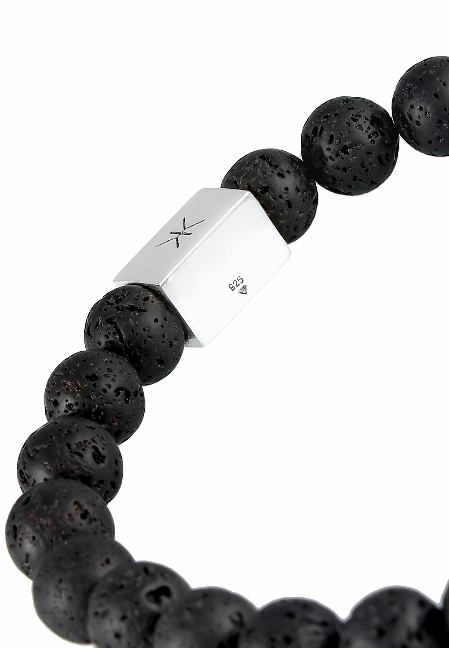 Kuzzoi Armkette »Armband Herren Lava Edelstein Bead Rechteck 925 Silber«