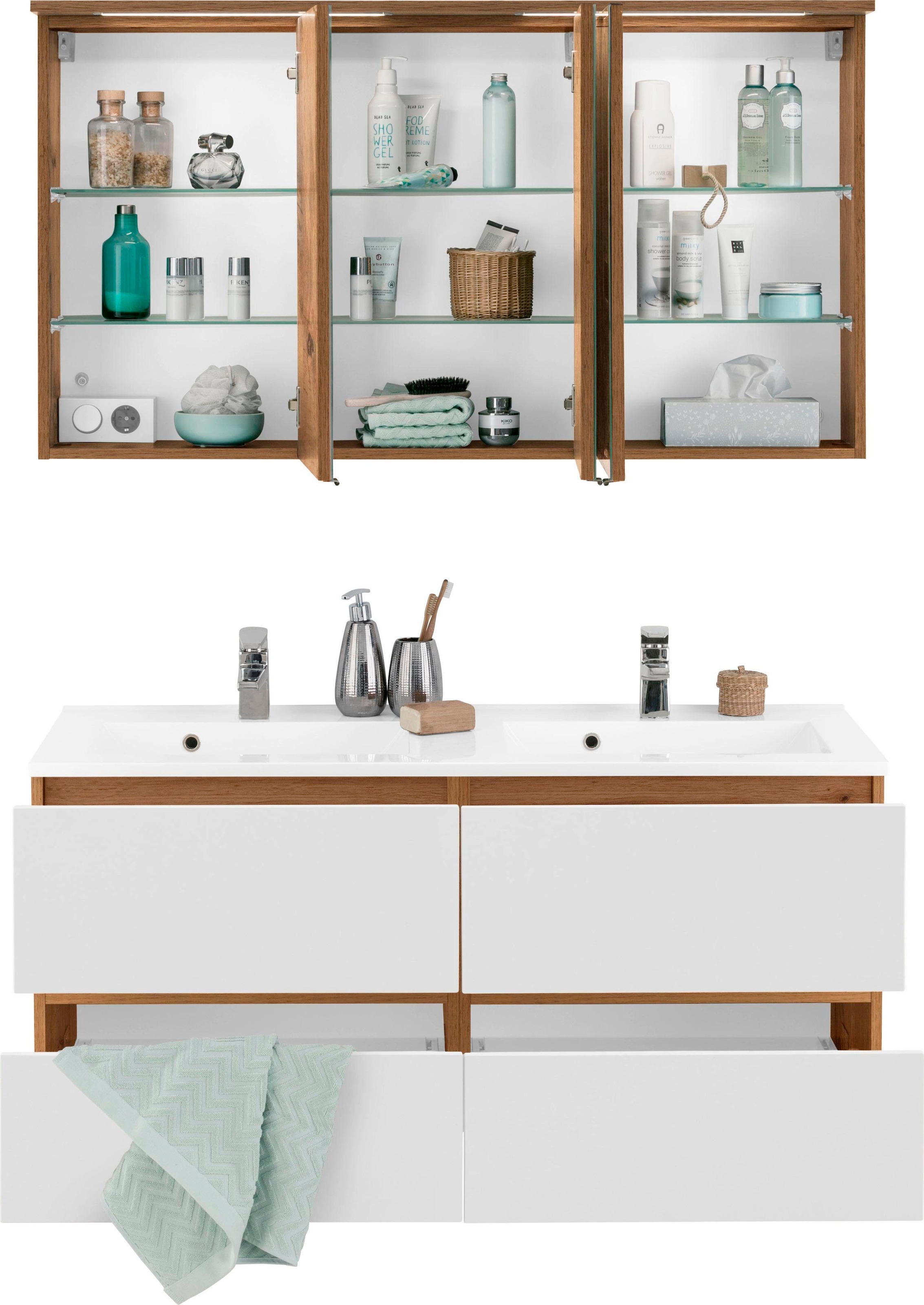 welltime Badmöbel-Set »Lucca«, (2 St.), Doppelwaschtisch, Breite 120 cm