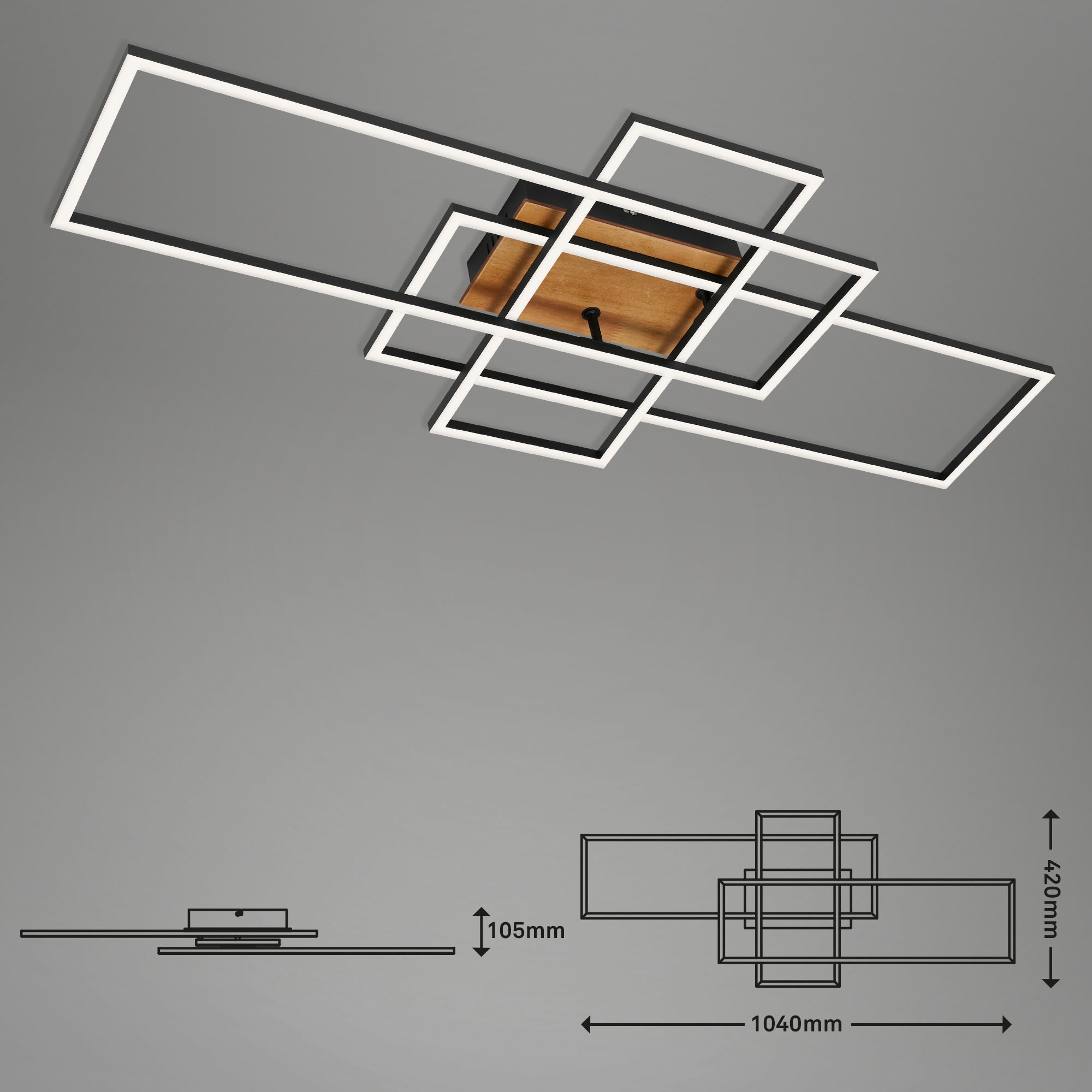 Briloner Leuchten LED Deckenleuchte »3156014 FRAME«, 2 flammig, Deckenlampe, 104x42x10,5cm, Schwarz, 55W, Wohnzimmer, Schlafzimmer