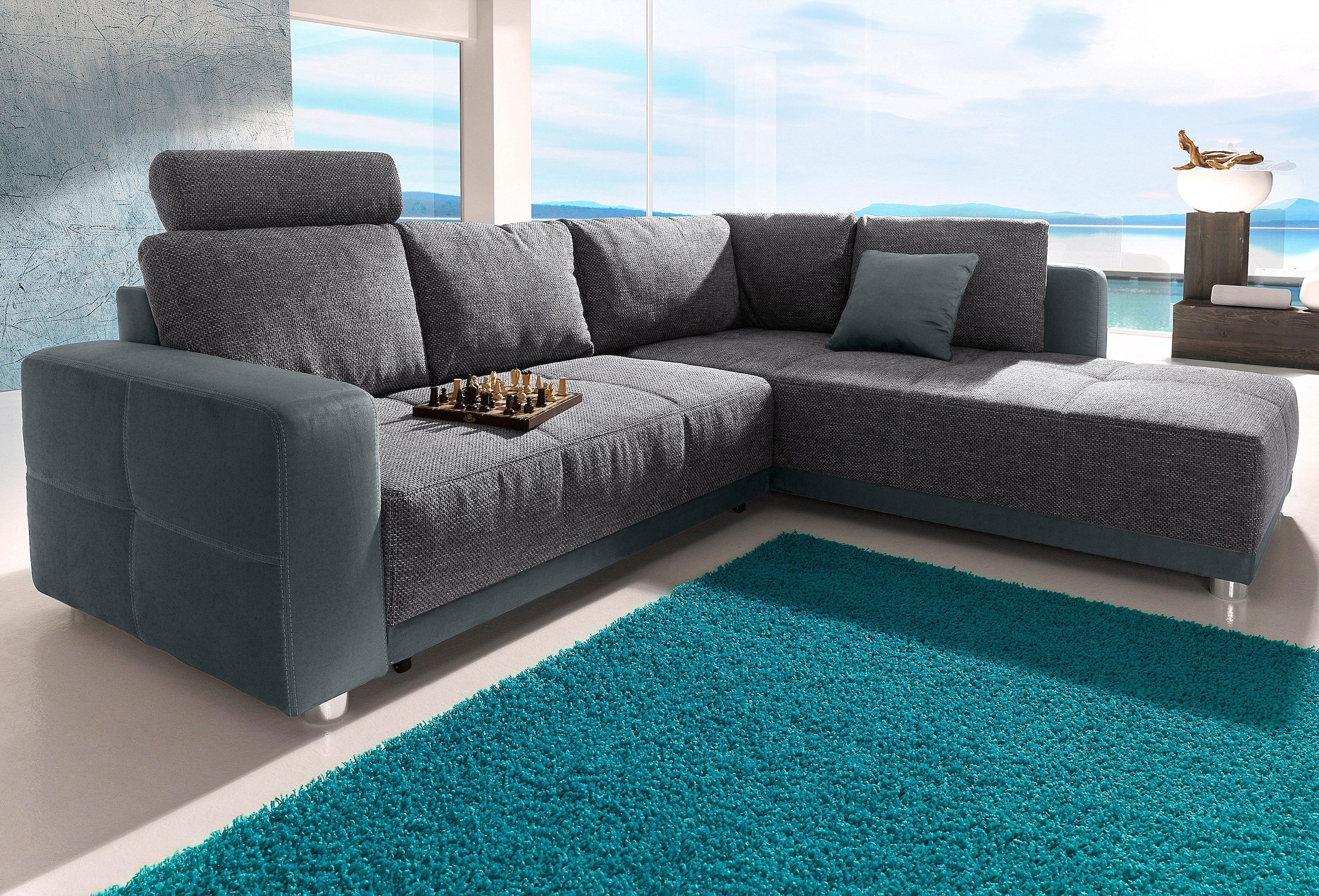 Jockenhöfer Gruppe Ecksofa "Orlando L-Form, B: 257 cm" mit Schlaffunktion, Bettkasten, Zierkissen & Kopfstützen
