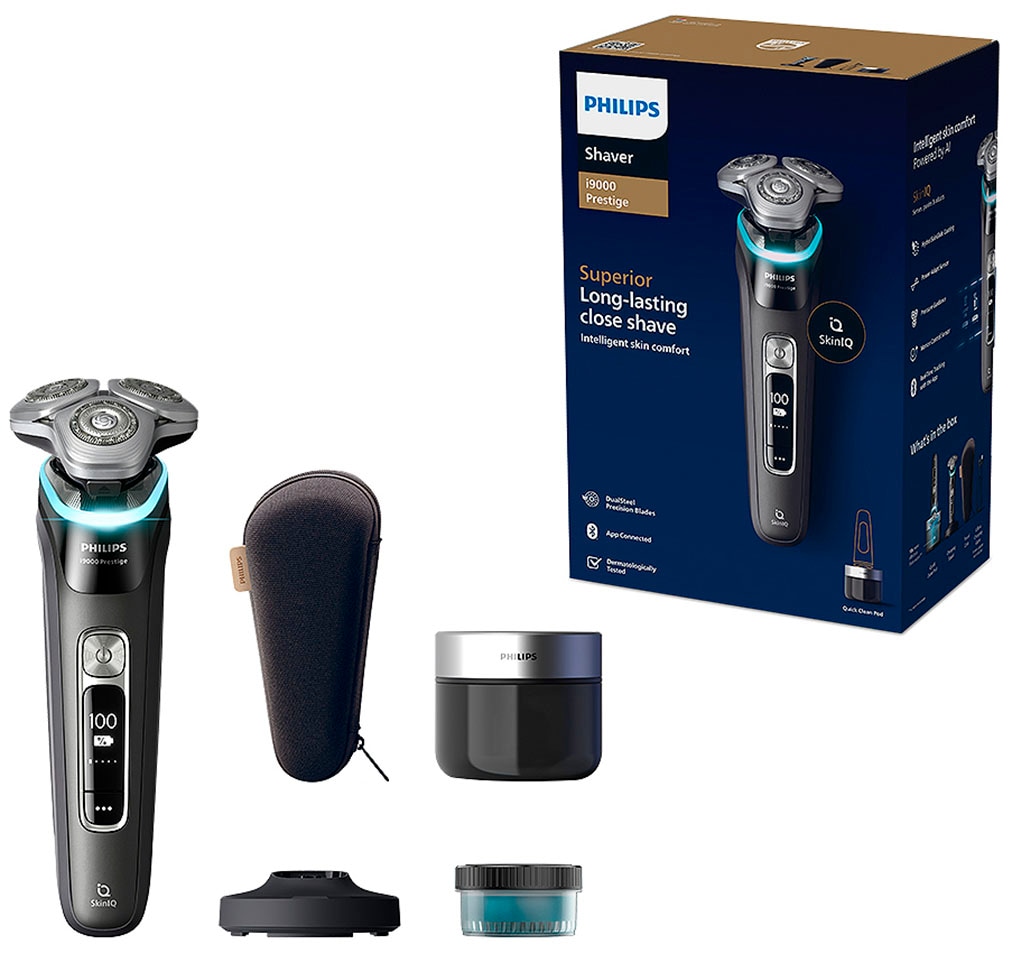 PHILIPS Elektrorasierer "Series i9000 Prestige XP9200/30", schwarz, B:16cm H:24,5cm T:10,7cm, Elektrorasierer, mit SkinIQ Technologie, inkl.