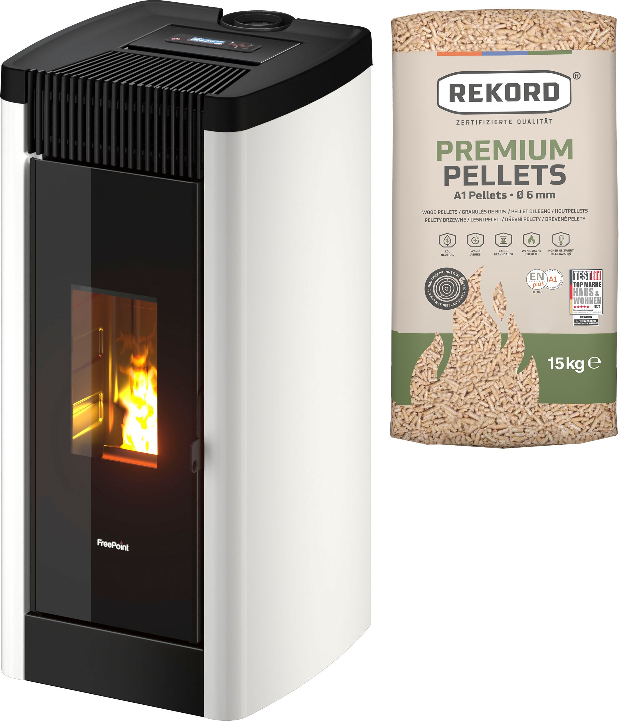 FREEPOINT Pelletofen "Steel 9 Metall weiss", weiß, Kaminöfen, Integriertes Wi-Fi, AIRTIGHT Dichtes Verbrennungsraum
