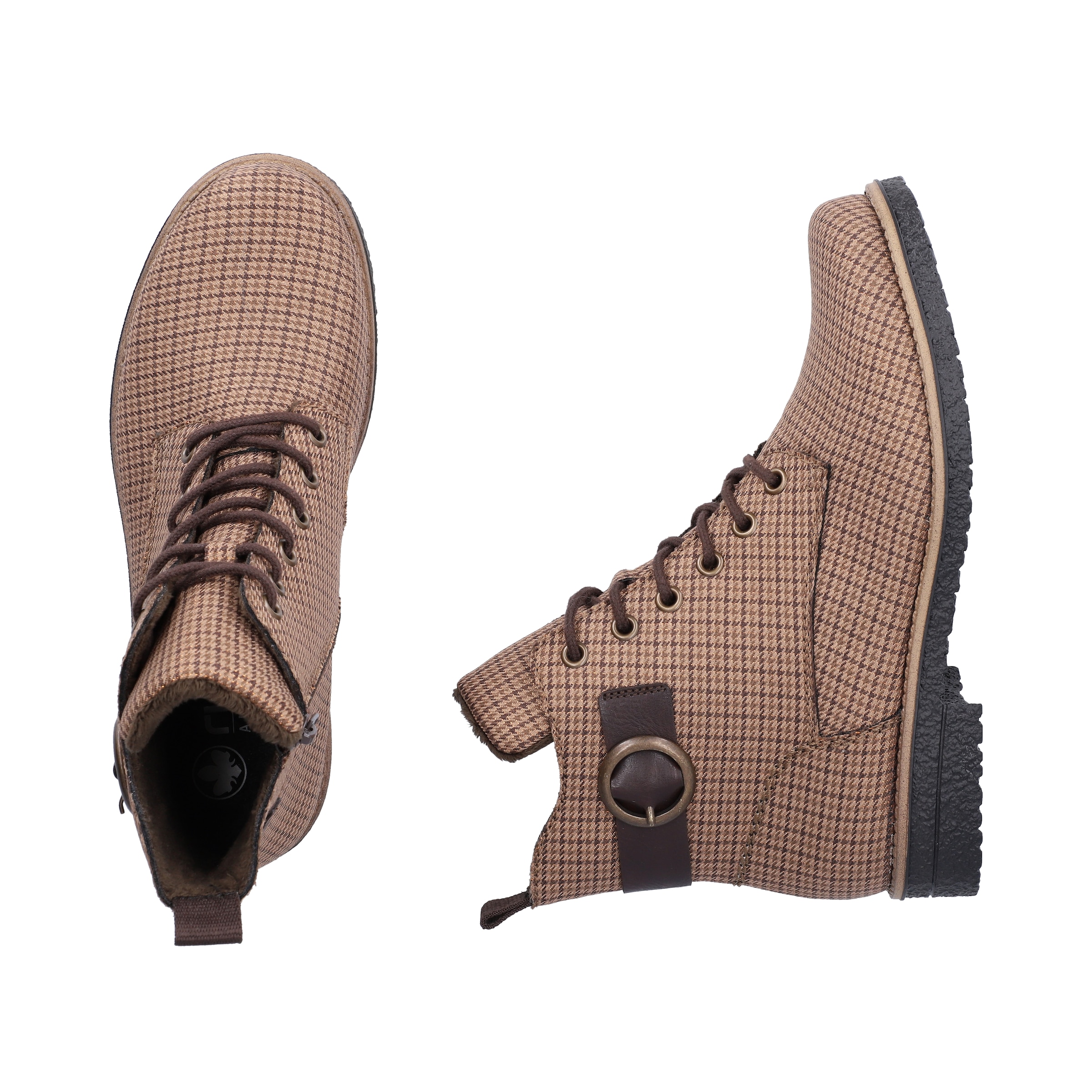 Rieker Schnürboots  Schnürstiefelette in Karo-Optik, mit Zierschnalle und Glitzerdetails