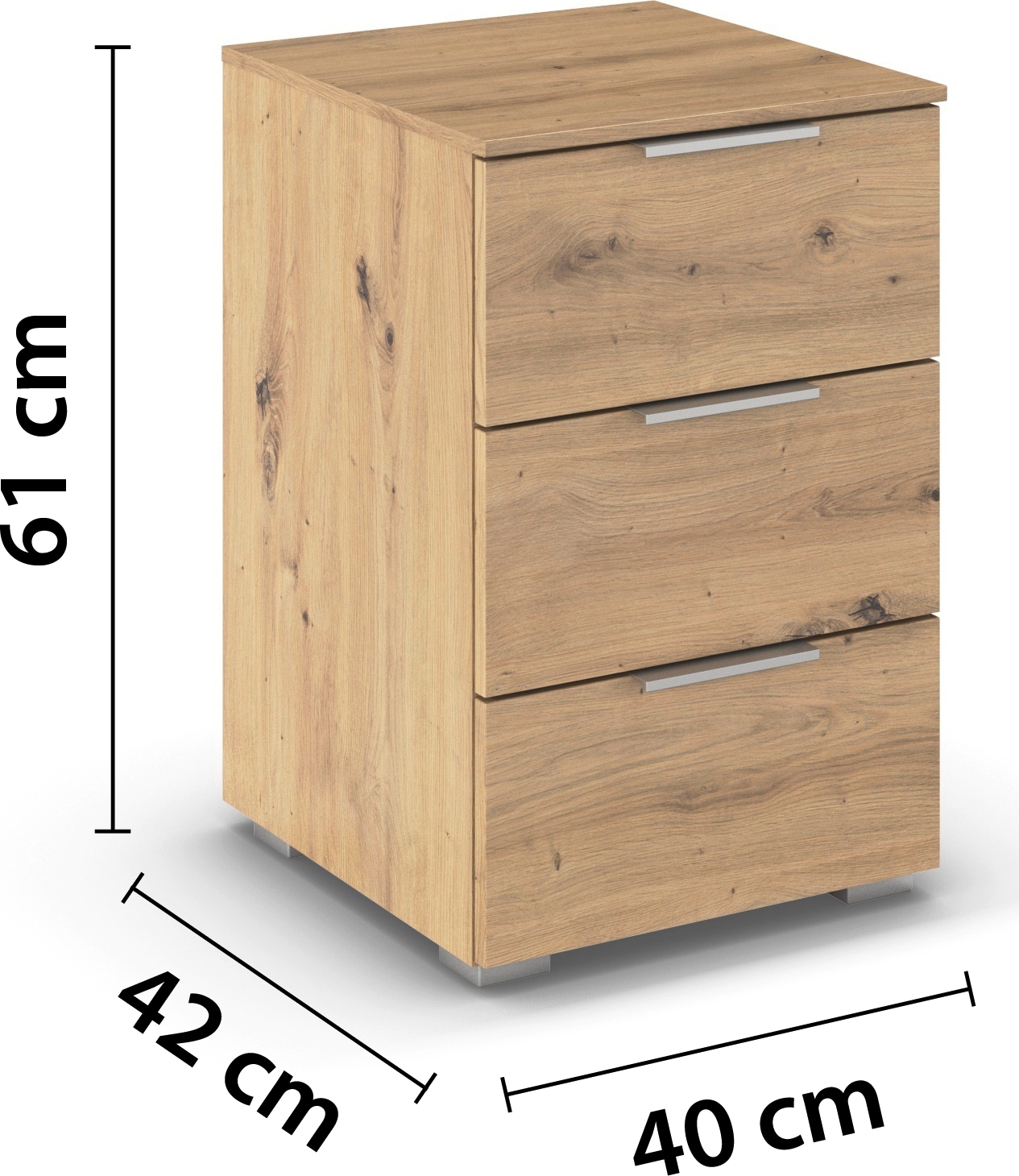 rauch Nachtkommode »Nachttisch Nachtkonsole CORTONA mit Dekor-Front« Breite 40 cm inkl. Soft-Close-Funktion,  mit 3 geräumigen Schubladen, Kantengriff aus Metall MADE IN GERMANY