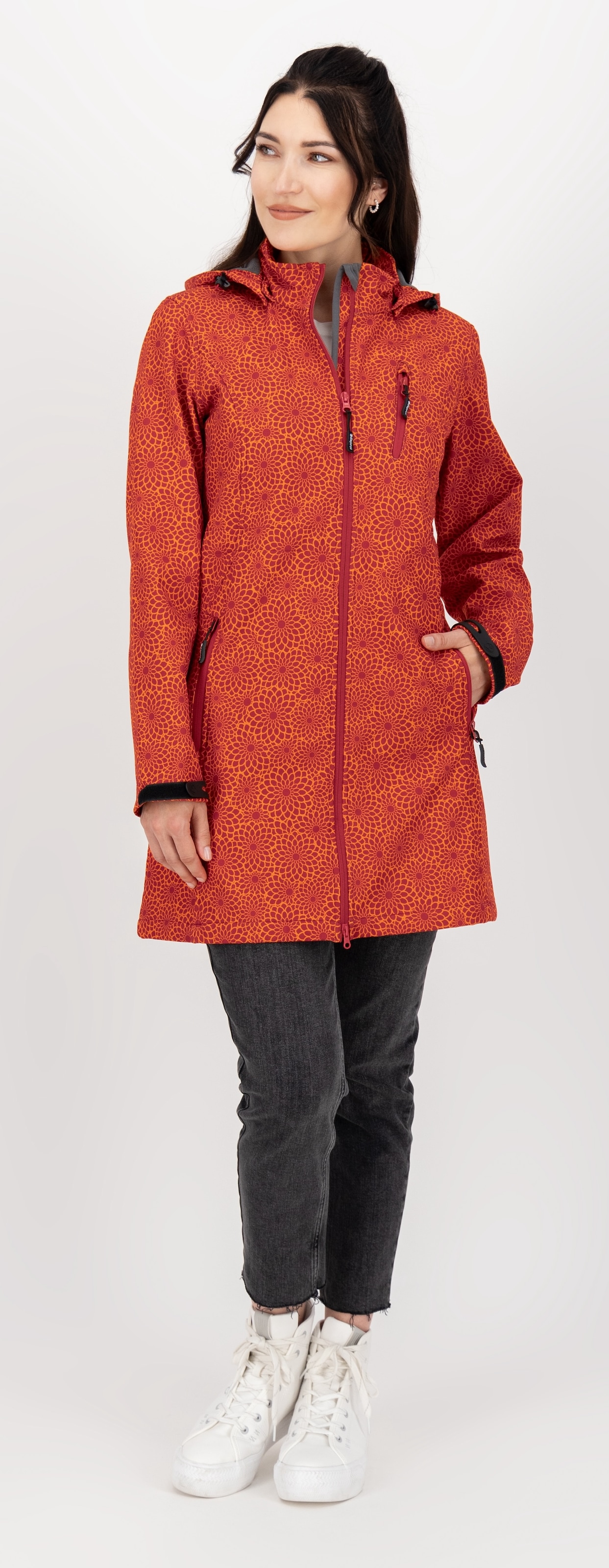 DEPROC Active Softshelljacke »SHELBY LONG«, leichter Softshell Kurzmantel mit abnehmbarer Kapuze