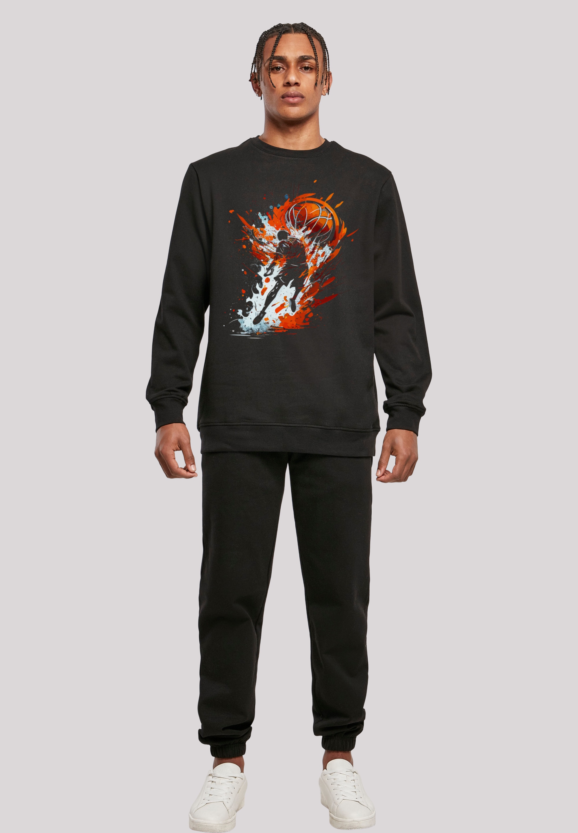 F4NT4STIC Kapuzenpullover »Basketball Splash Orange Sport CREW«, Print