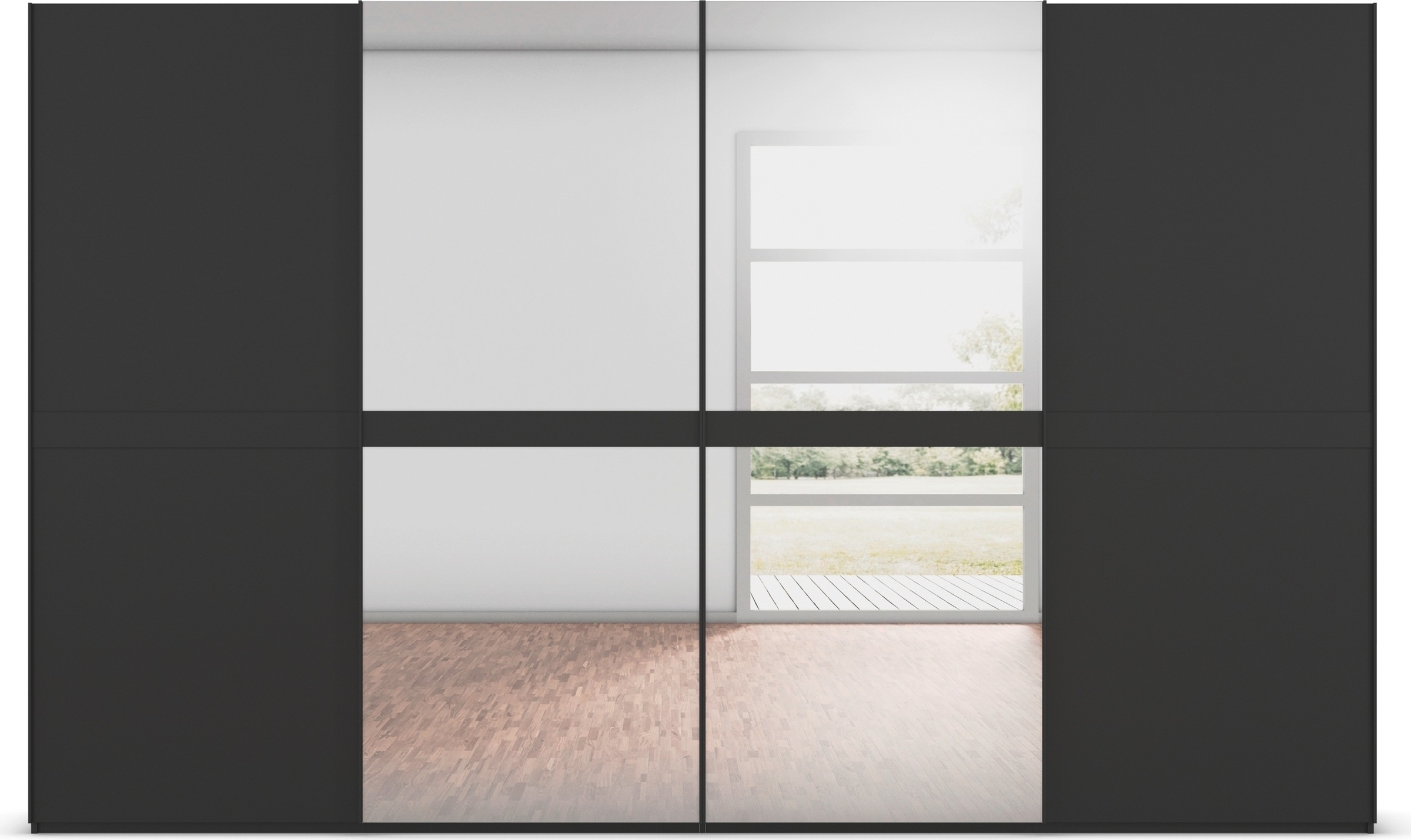 rauch Schwebetürenschrank »Kleiderschrank Schrank Garderobe Schlafzimmerschrank SCALE-LINE«, edle Optik mit Bauchbinde in Korpusfarbe mit Spiegel MADE IN GERMANY