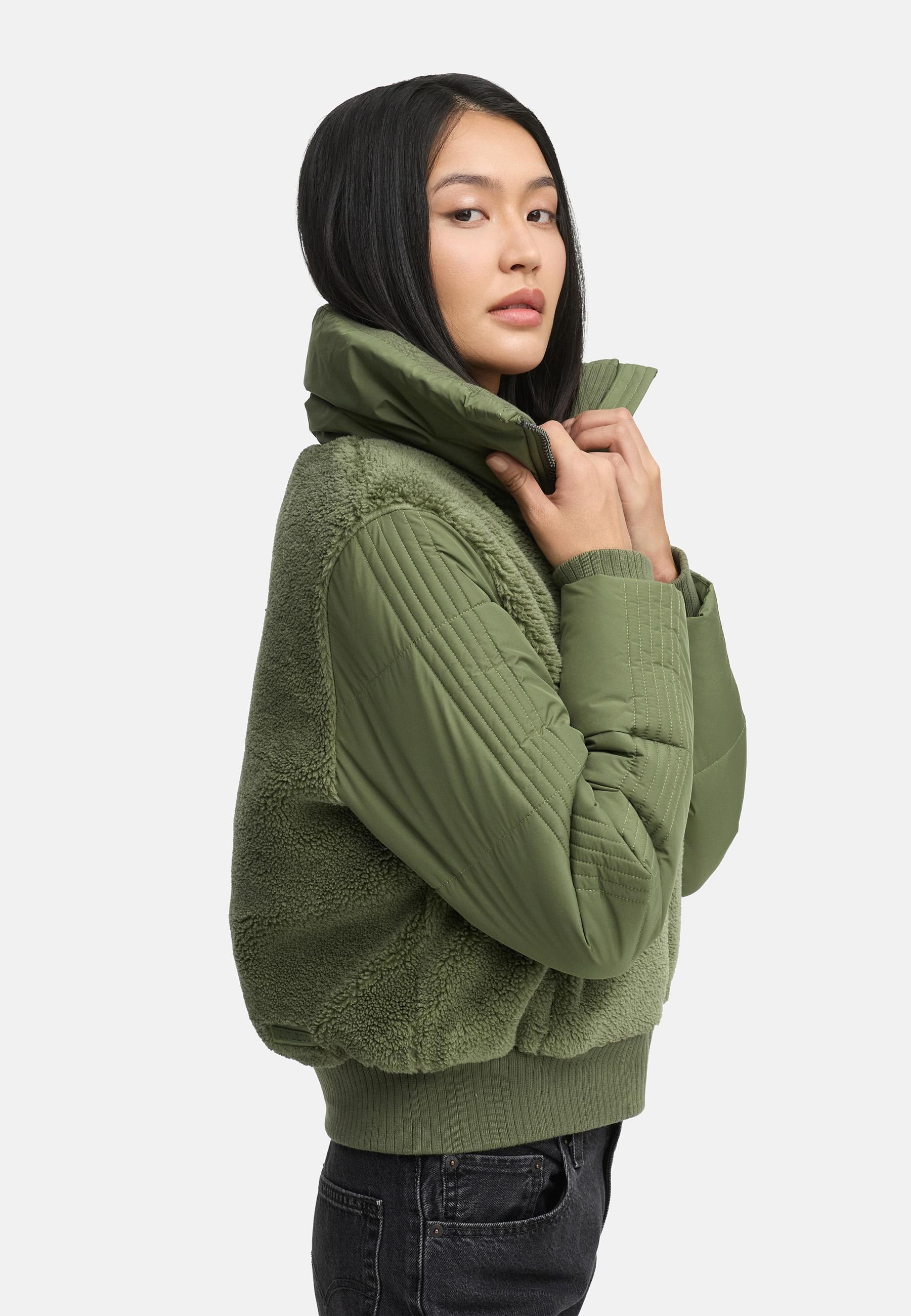 Navahoo Plüschjacke »Teddyzone 14«, ohne Kapuze, Teddy-Fleece Jacke mit hohem Kragen