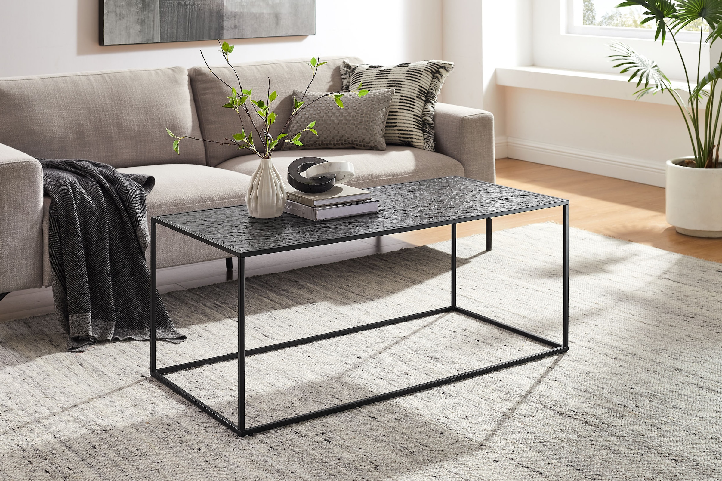 SalesFever Couchtisch, (1 St.), Glasplatte mit Strukturoptik