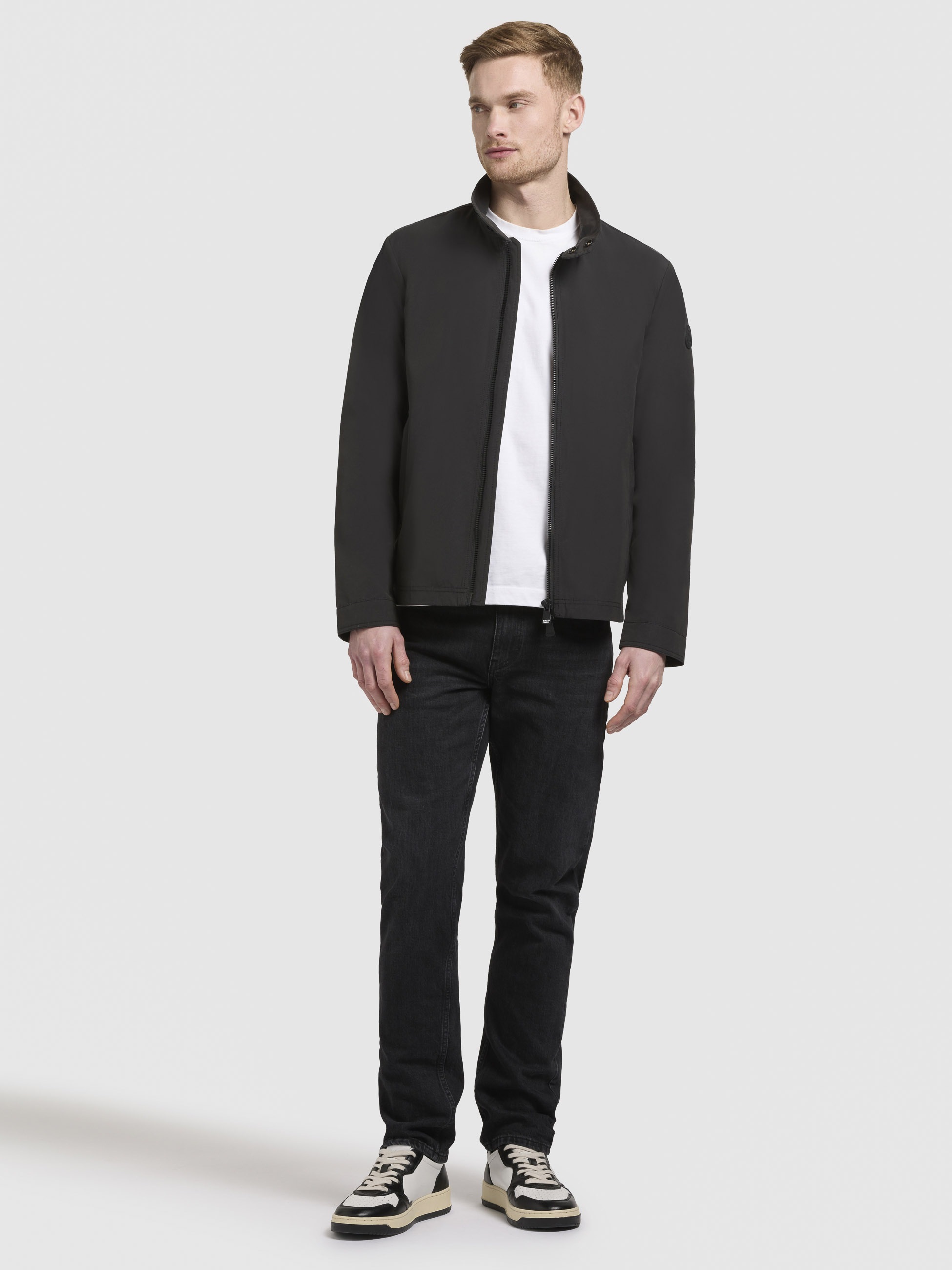 Kurzjacke KHUJO "FELIN", Herren, Gr. XXL, dunkelgrau, Web, 85% Polyester, 15% Baumwolle, unifarben, regular fit hüftlang, eingesetzt,mit Riegel abgesteppte Kante mit Druckknöpfen, Jacken Kurzjacke